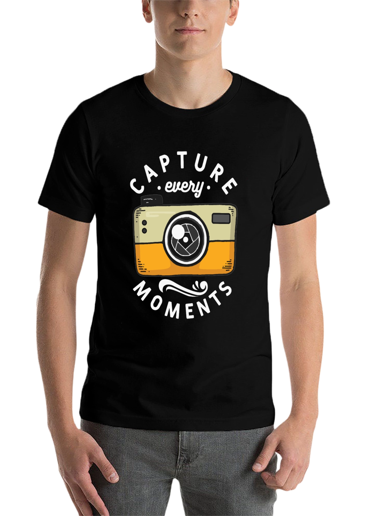 Black Capture Every Moment Camera Graphic T-Shirt view 7