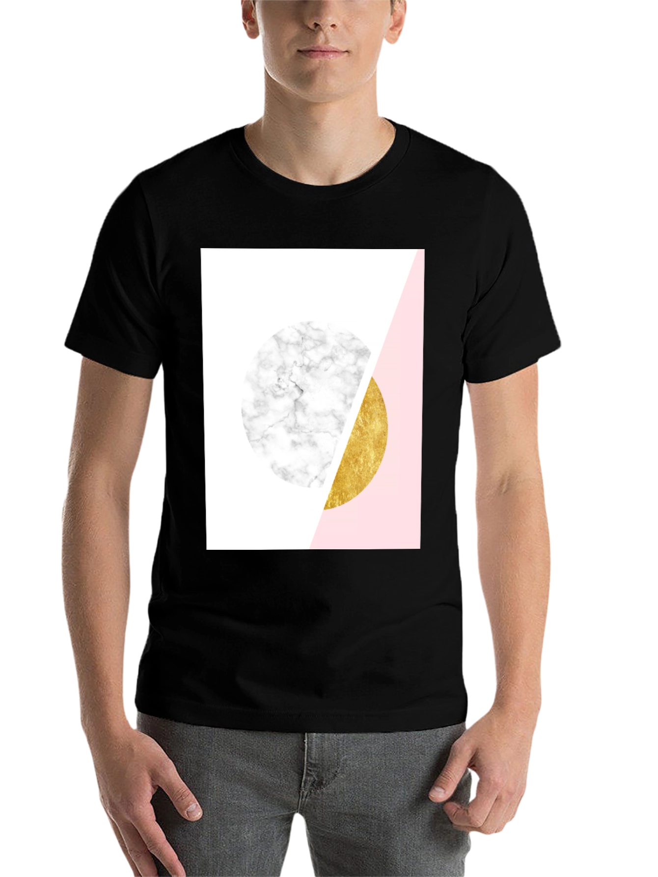 Black Geometric Marble and Gold Circle T-Shirt view 7