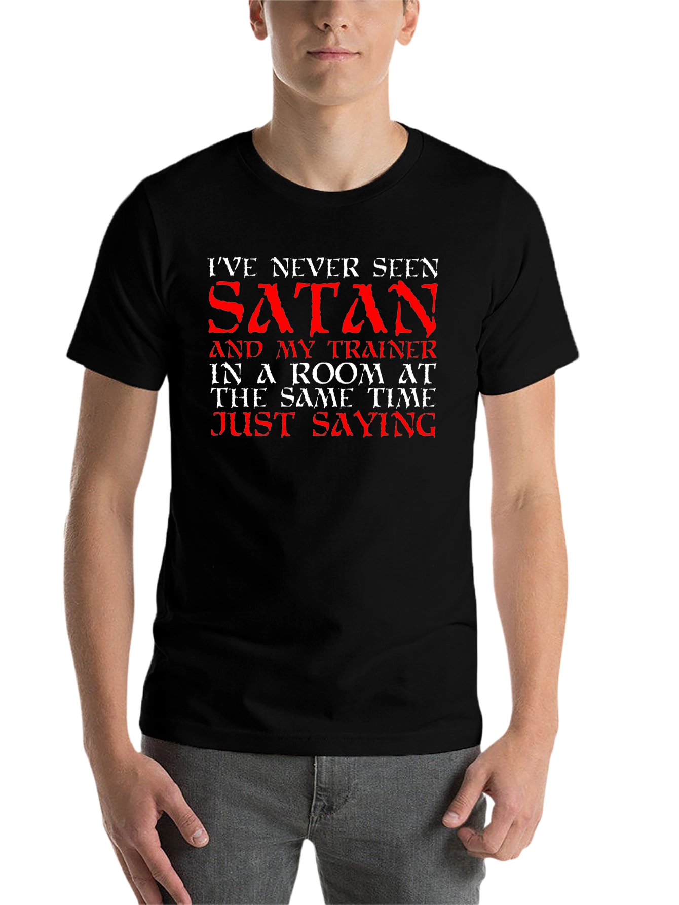Black Satan Trainer Funny T-Shirt view 7