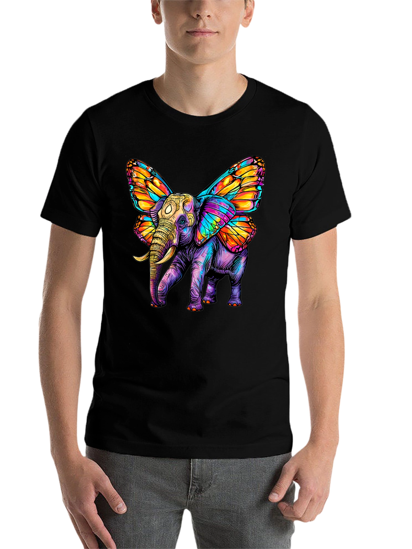 Black Butterfly Winged Elephant Graphic Tee view 7