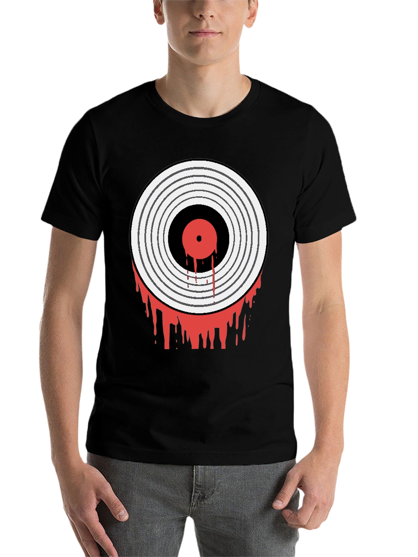 Black Bloody Vinyl Record Graphic Tee - Rock Music Shirt view 7