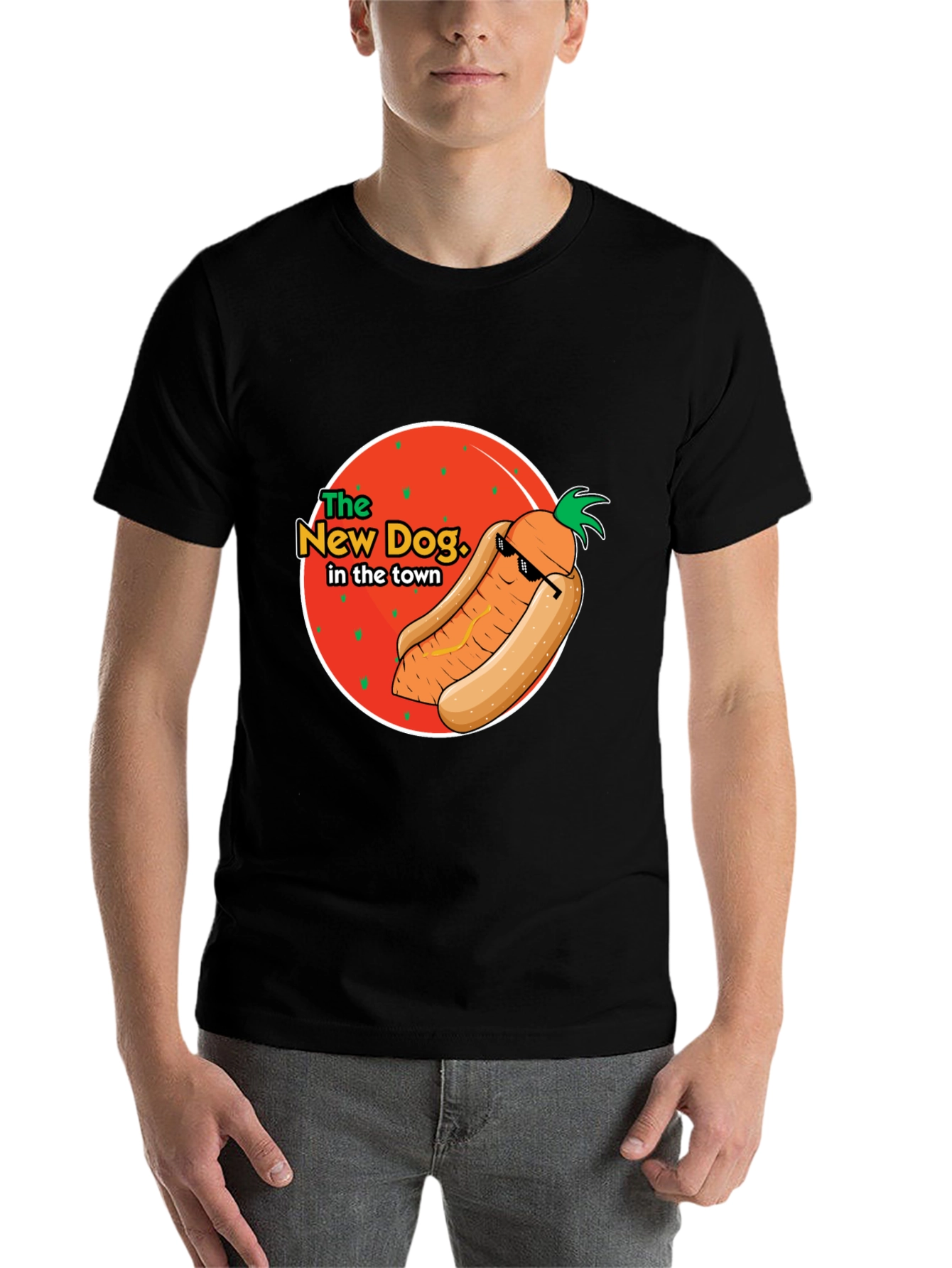 Black The New Dog in Town T-Shirt - Funny Carrot Hot Dog Graphic Tee view 7