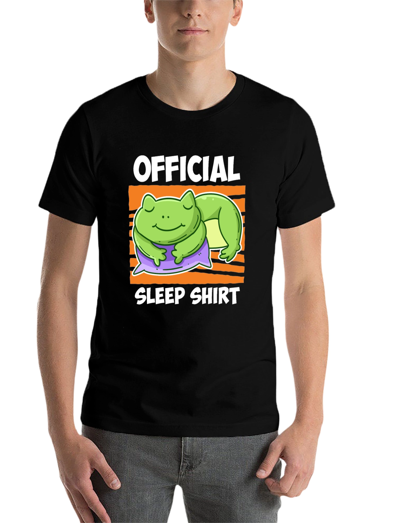 Black Official Sleep Shirt - Lazy Frog Graphic Tee view 7