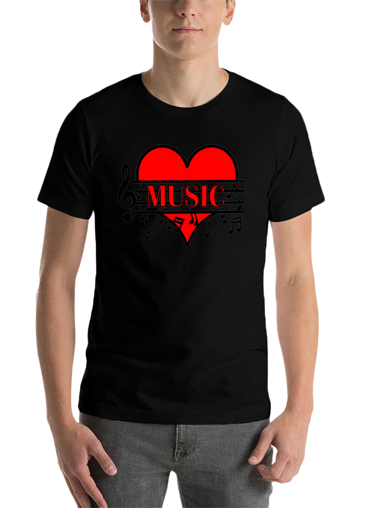 Black Music Heart T-Shirt - Stylish Graphic Tee view 7
