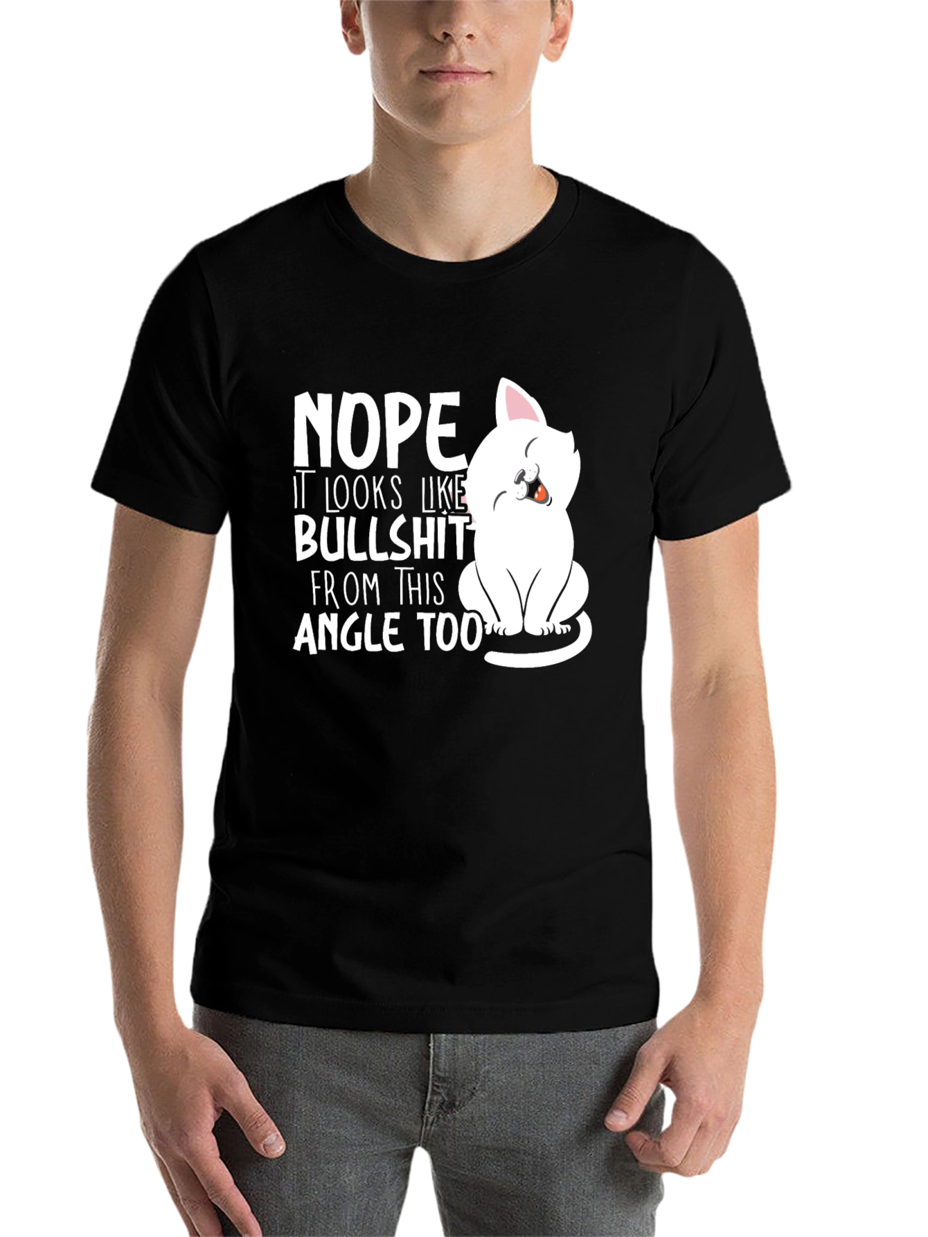 Black Funny Cat Graphic T-Shirt - Nope, Sarcastic Humor Tee view 7