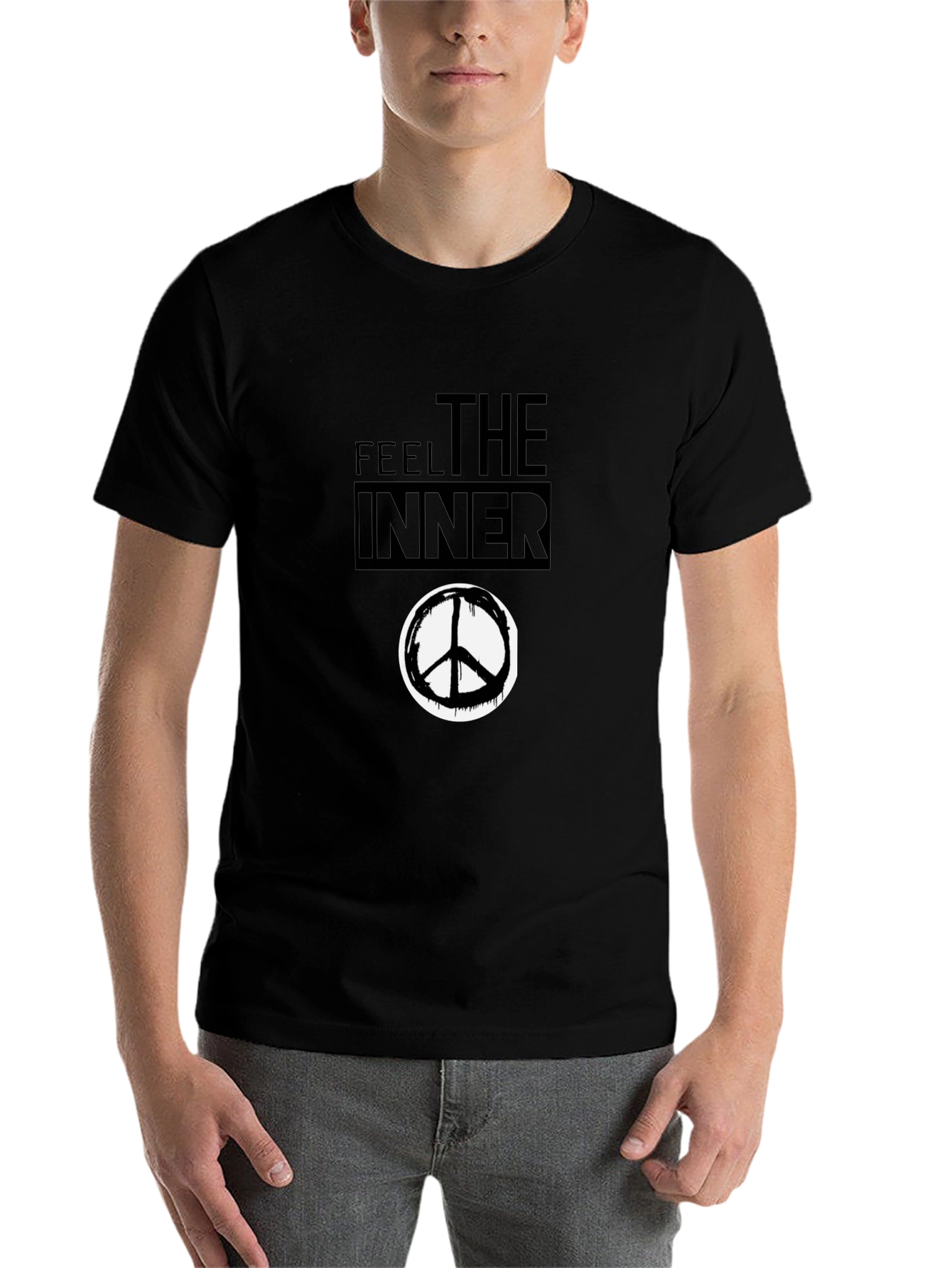 Black Feel the Inner Peace Black Graphic T-Shirt view 7