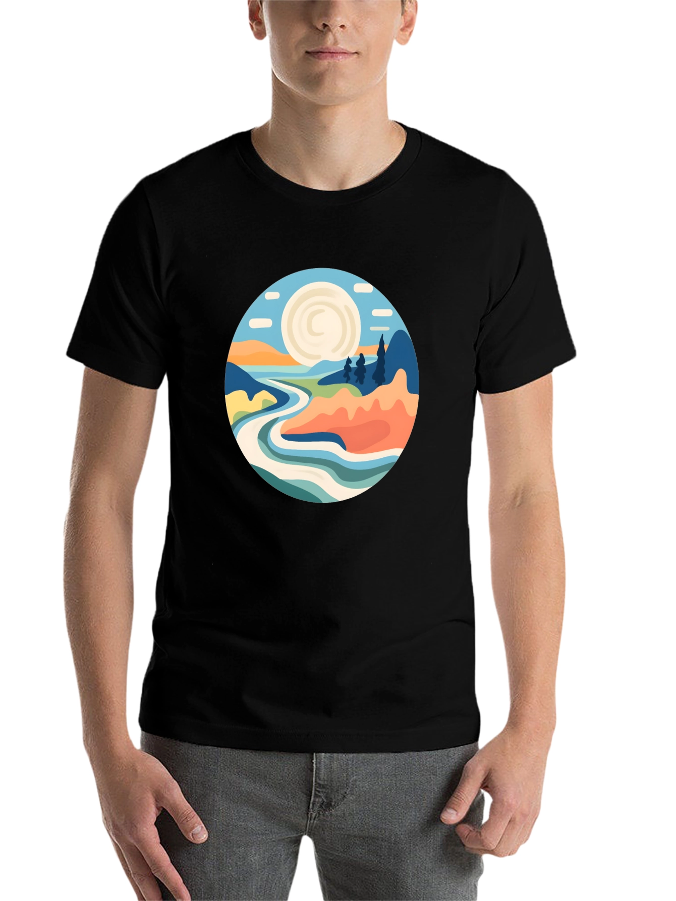 Black Nature Landscape Graphic T-Shirt view 7