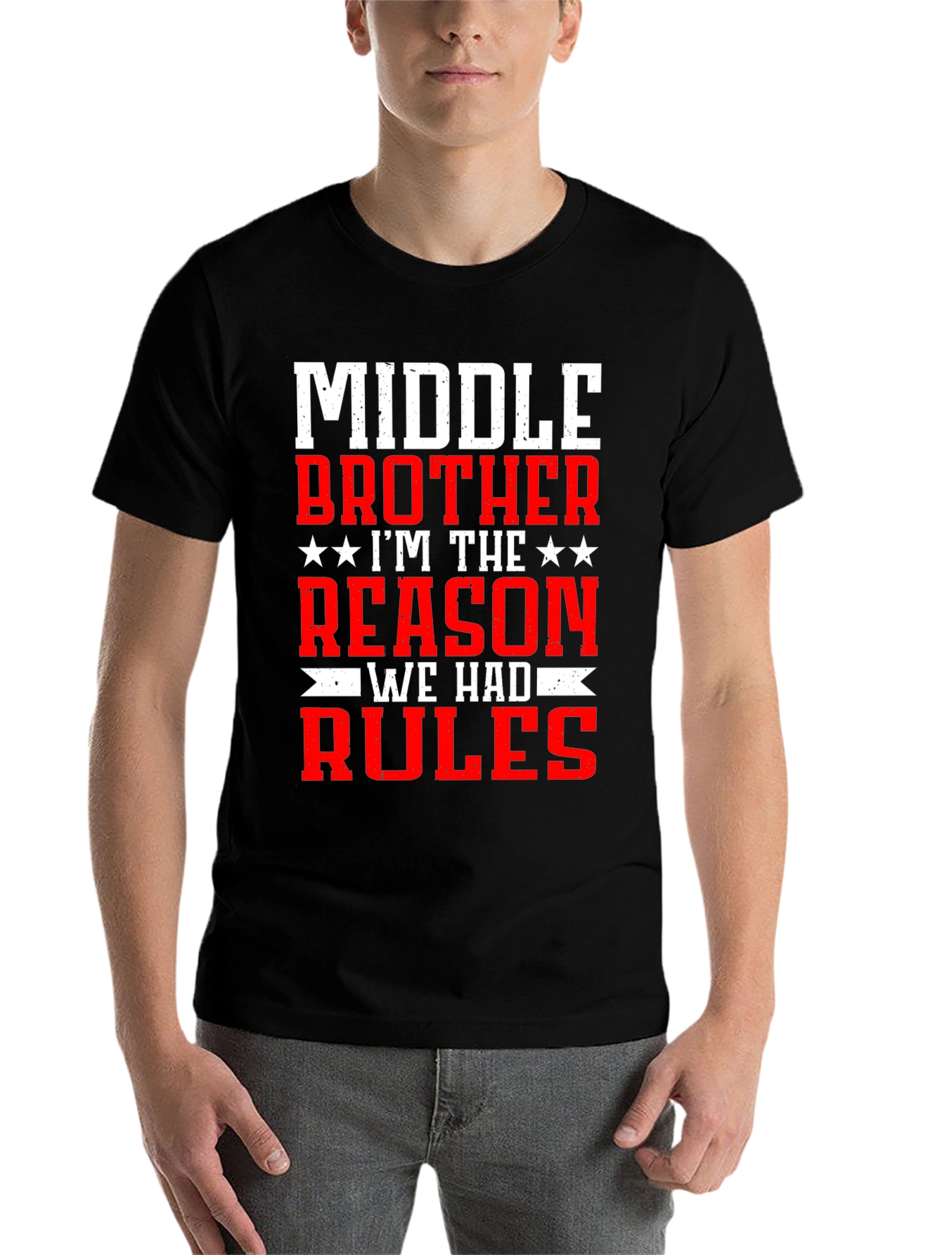 Black Middle Brother Reason Rules T-Shirt view 7
