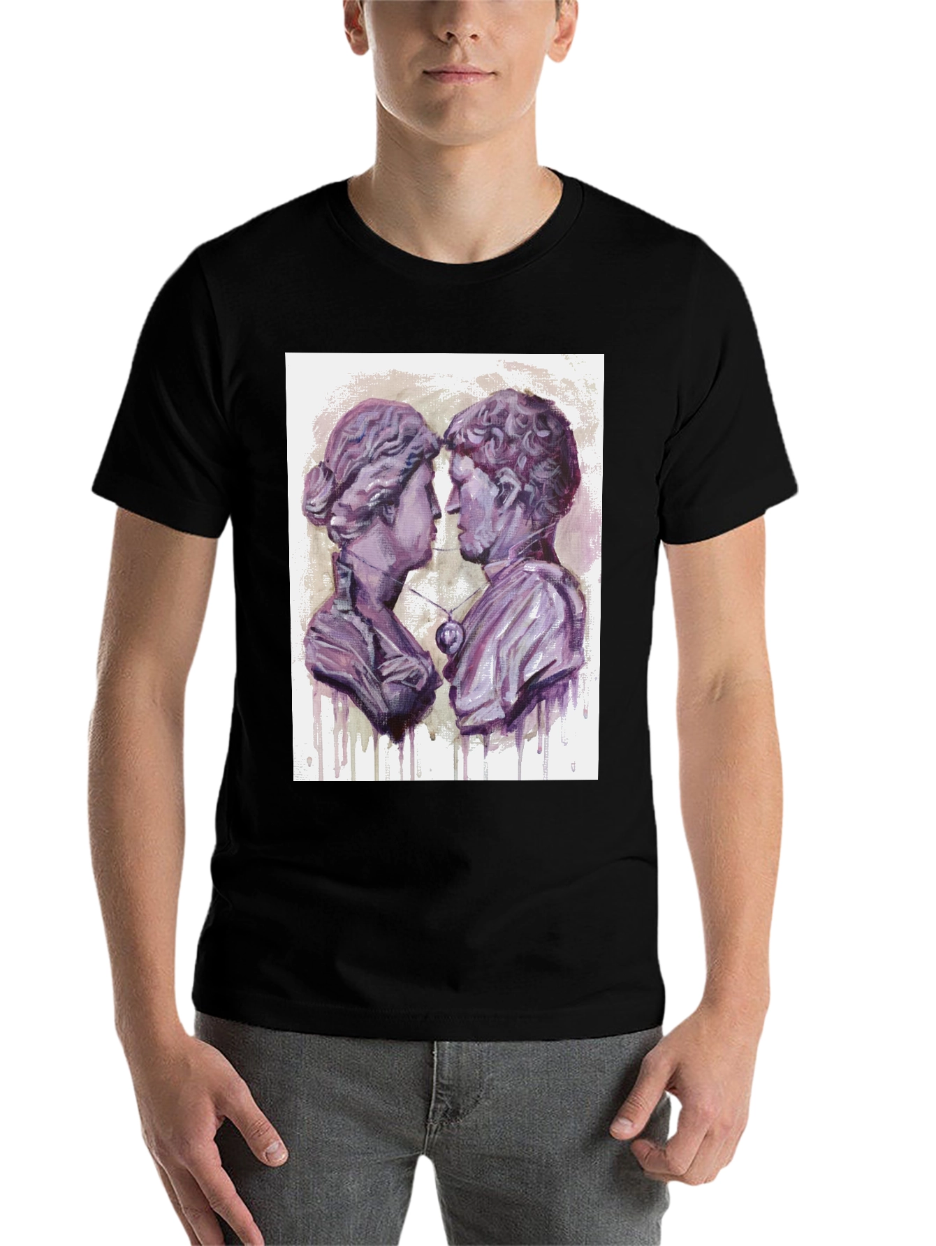 Black Ancient Lovers T-Shirt - Unique Artistic Design view 7