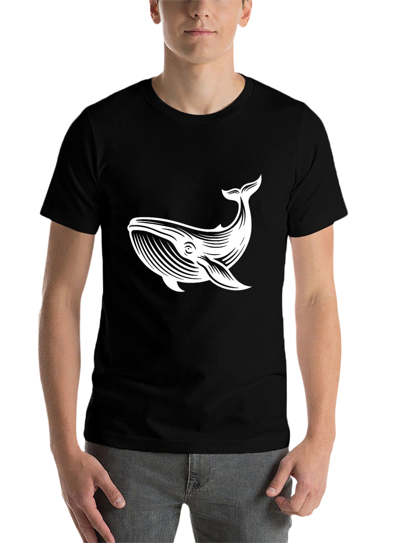 Black Whale Graphic Tee - Black Cotton Blend Casual T-Shirt view 7