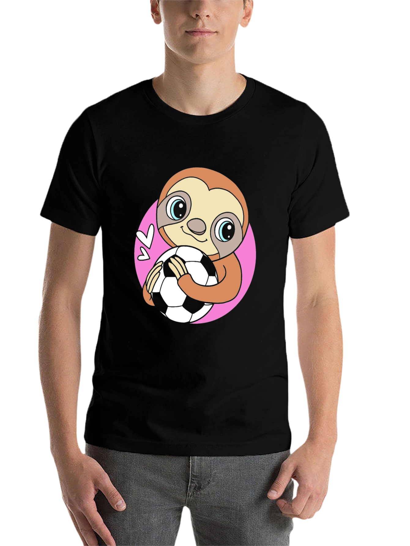 Black Sloth Soccer Fan T-Shirt - Cute Animal Tee view 7