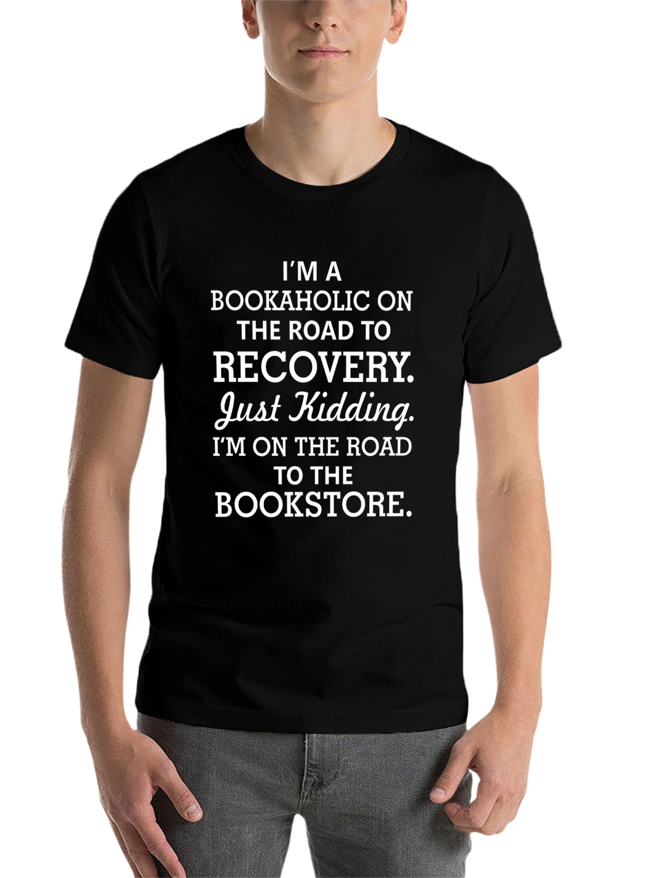 Black Bookaholic Funny T-Shirt: Road to Bookstore view 7
