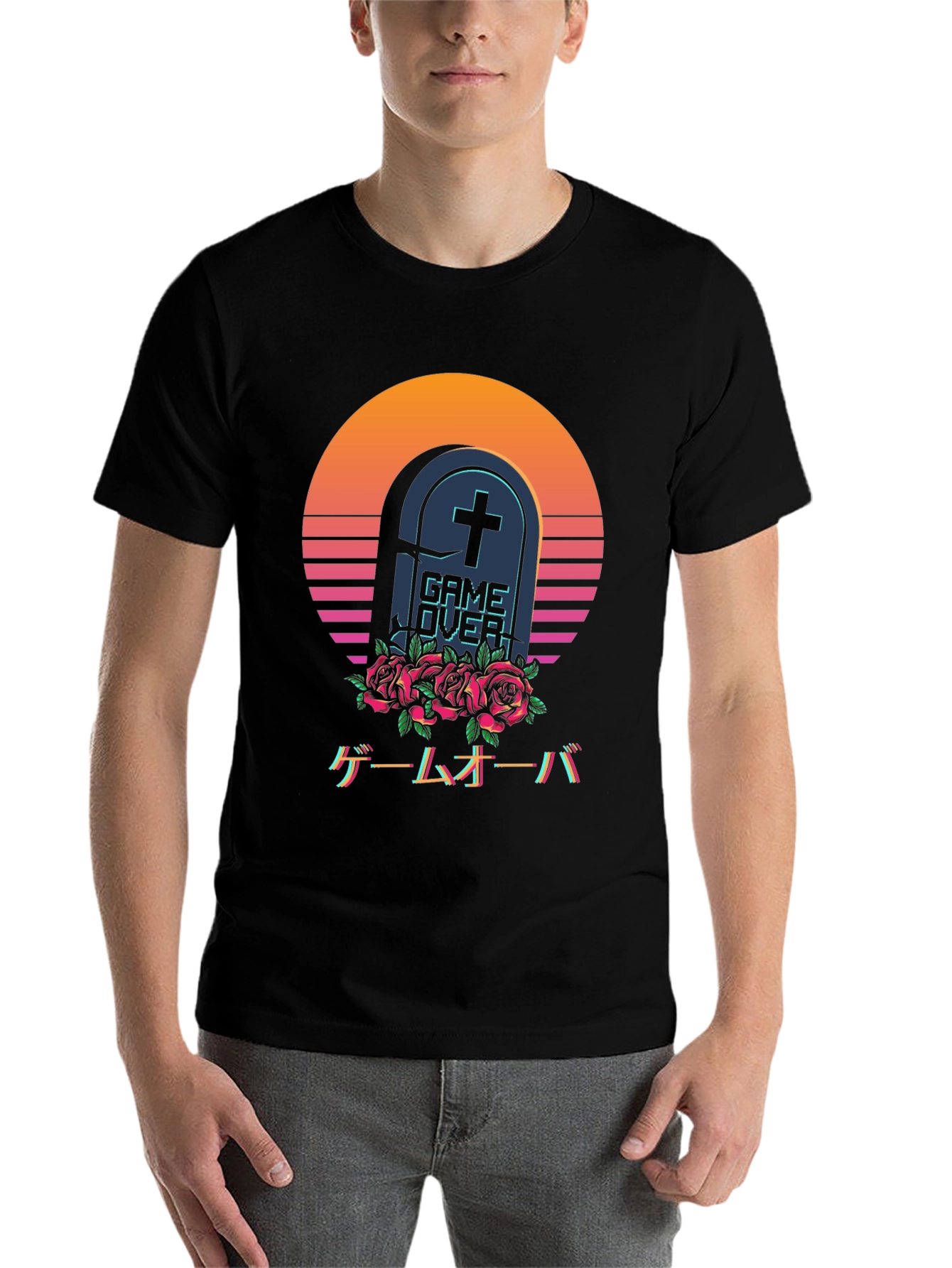 Black Game Over Tombstone T-Shirt - Vaporwave Aesthetic view 7