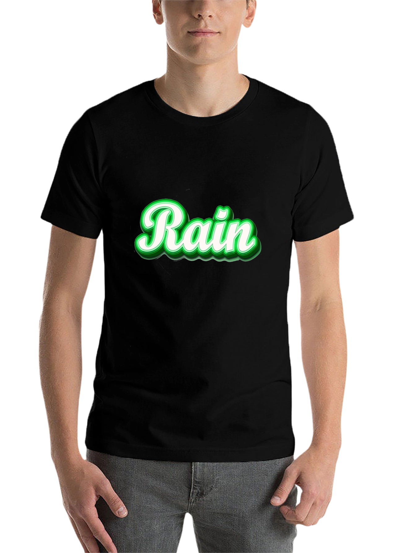 Black Stylish Black T-Shirt with 'Rain' Graphic view 7