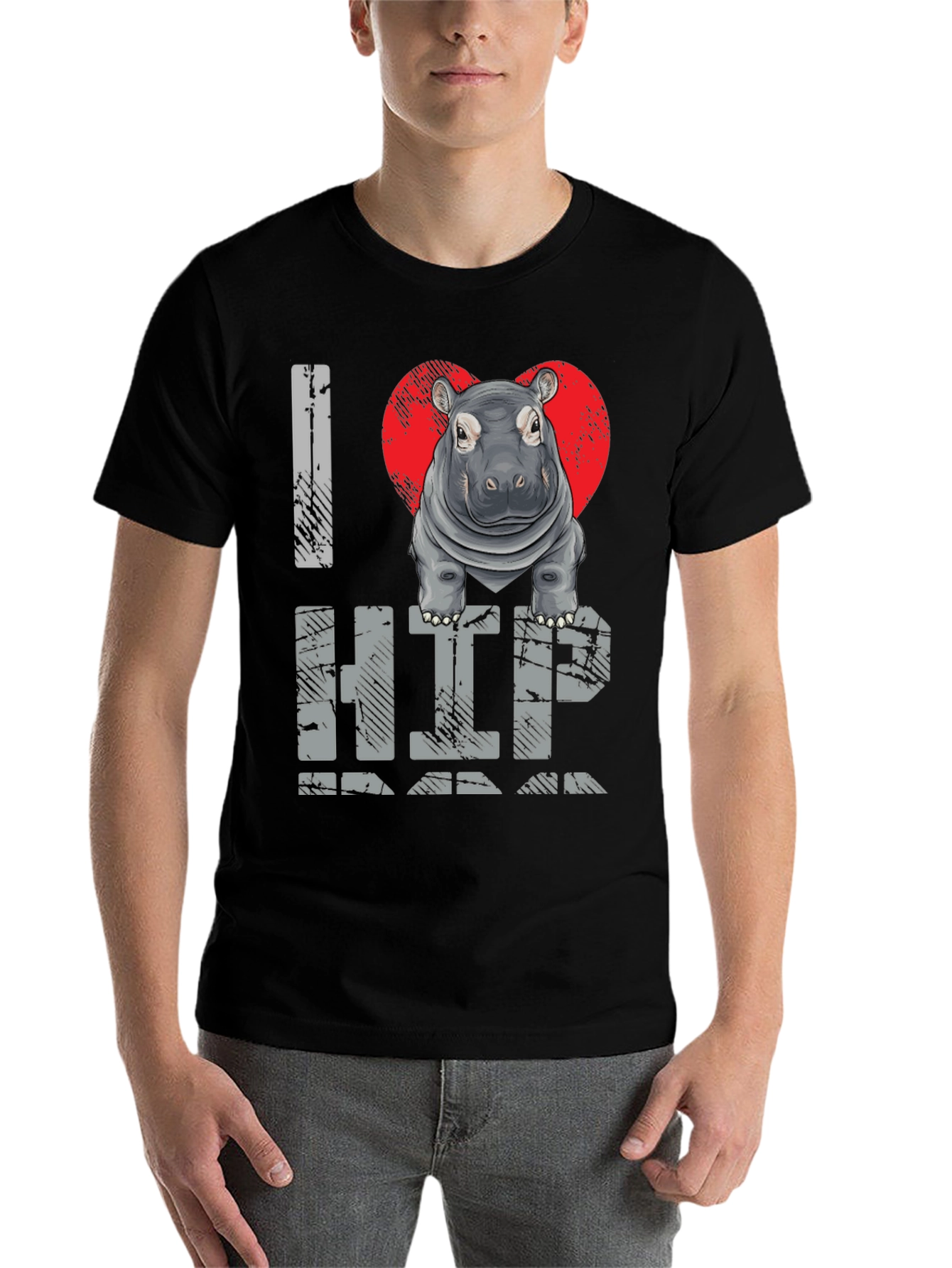 Black I Heart Hippo T-Shirt - Unisex Graphic Tee view 7