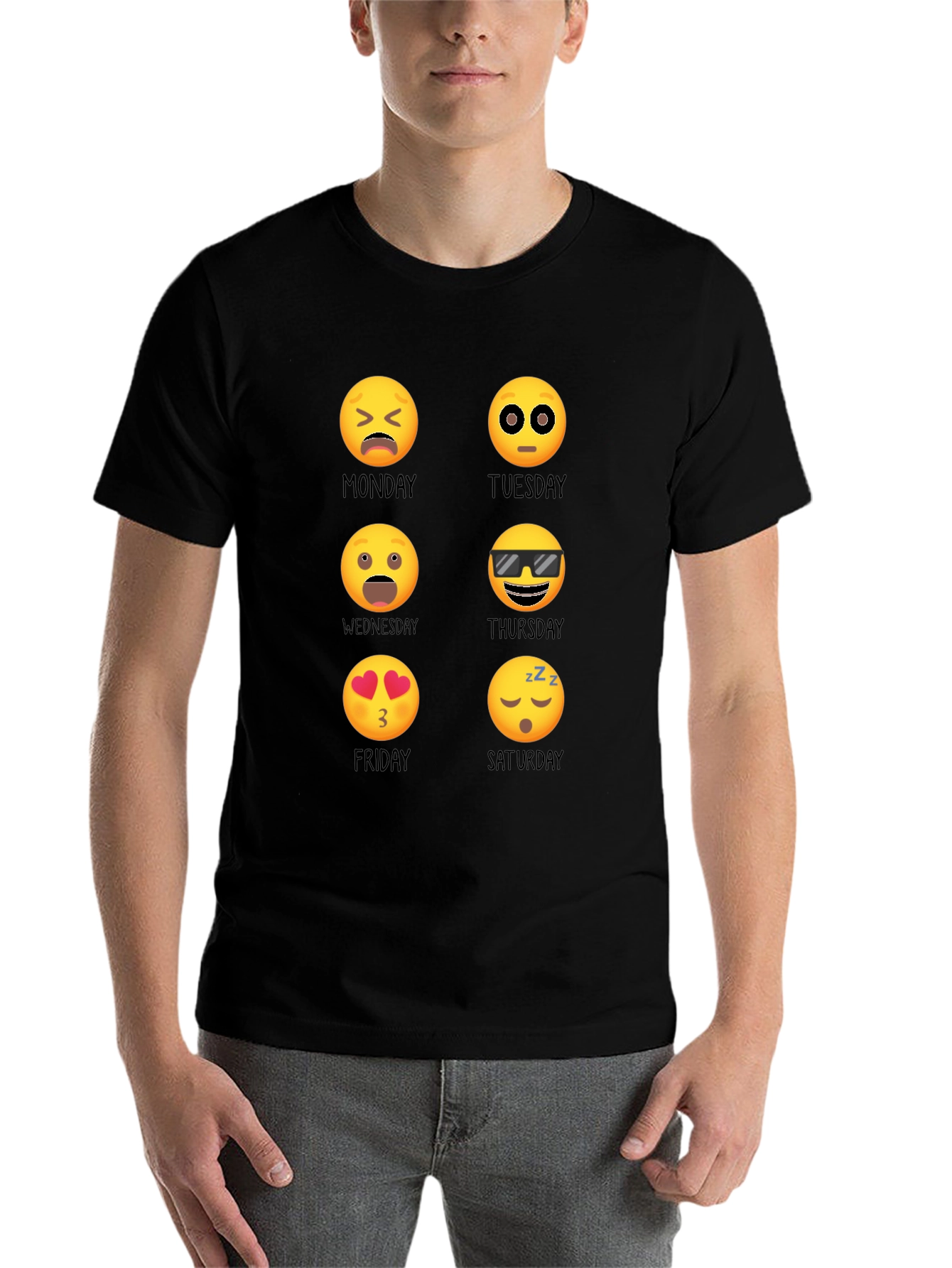 Black Emoji Days of the Week T-Shirt view 7