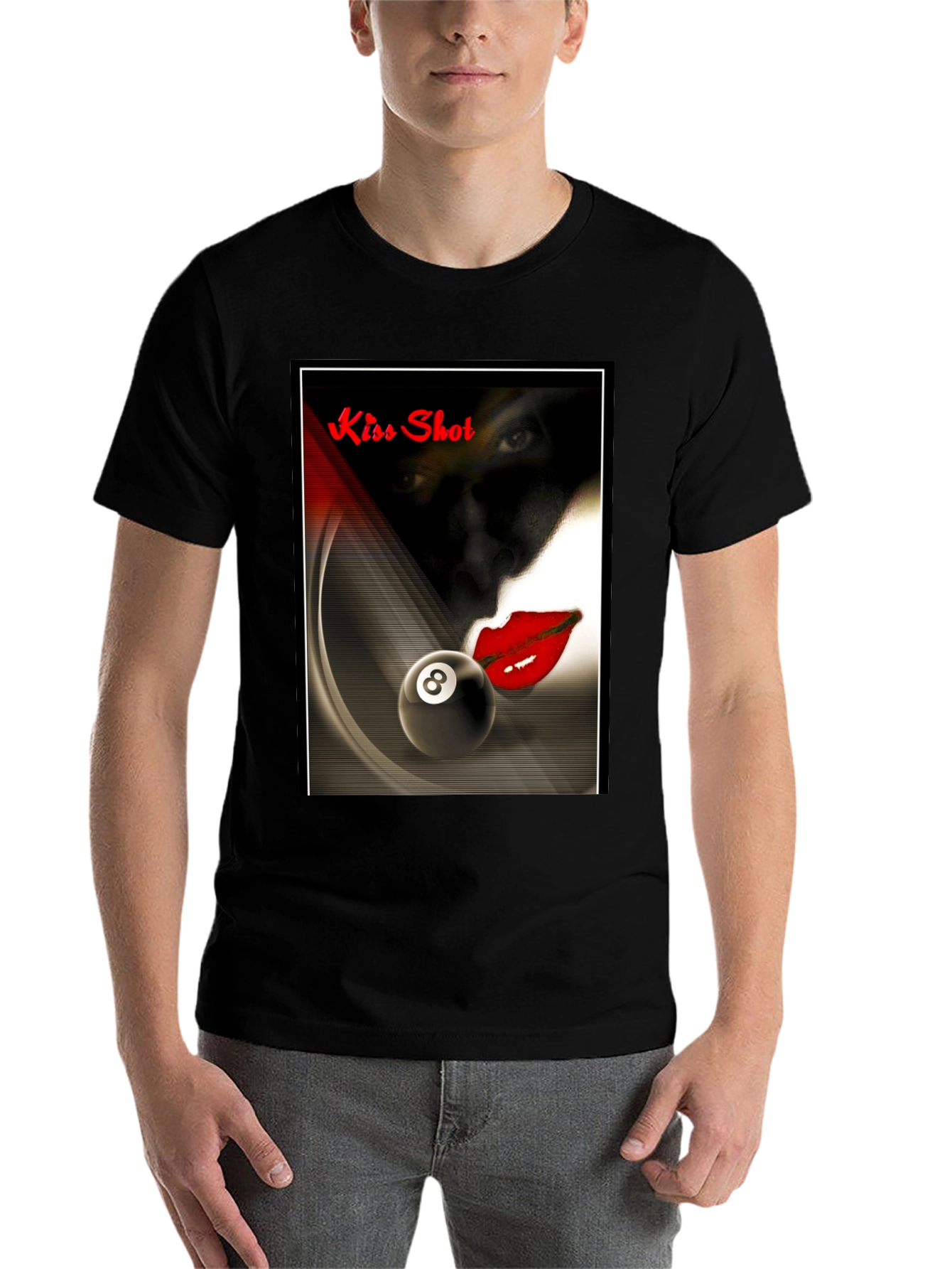 Black Kiss Shot Graphic T-Shirt - Billiards Themed Tee view 7