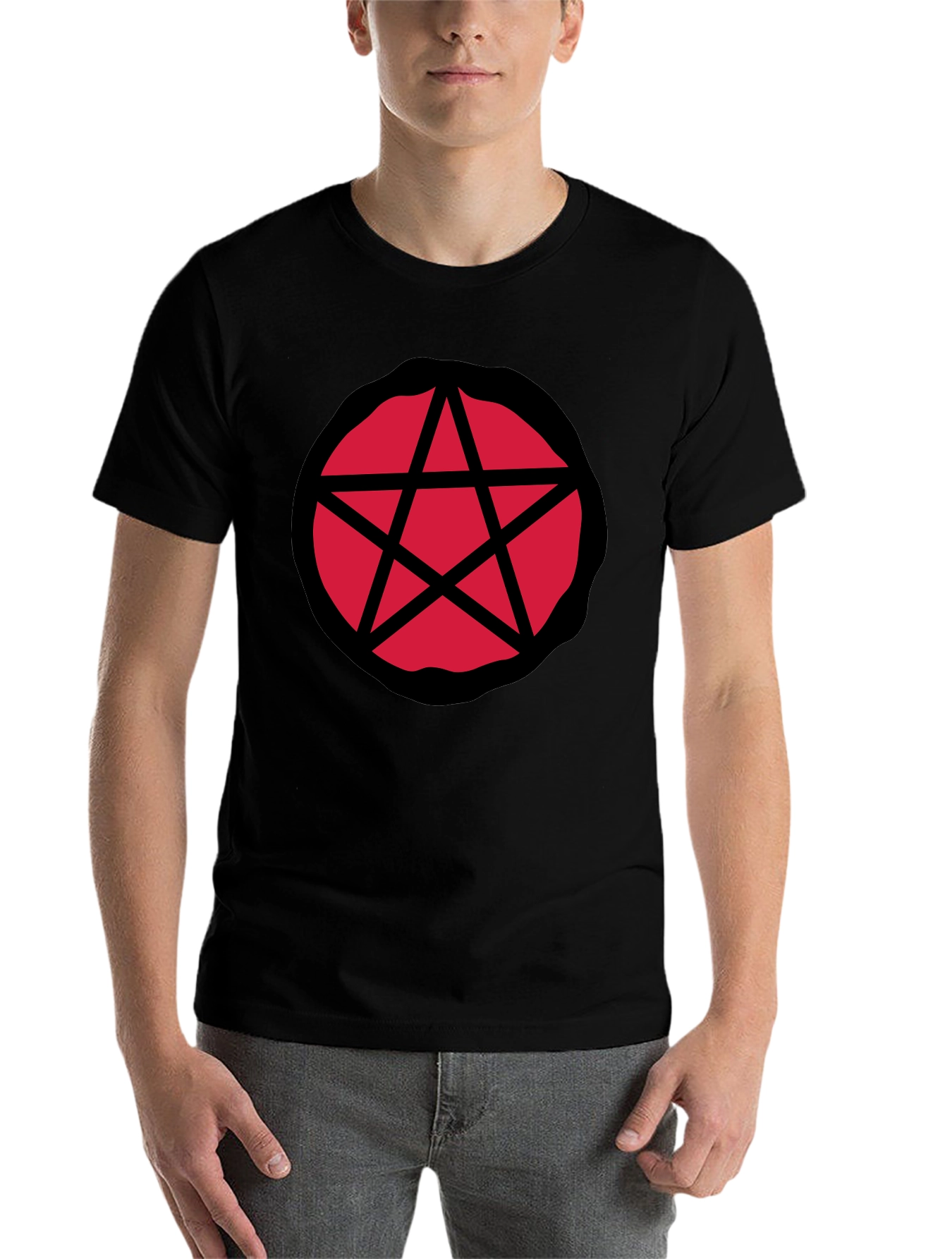 Black Red Pentagram Graphic Black T-Shirt view 7