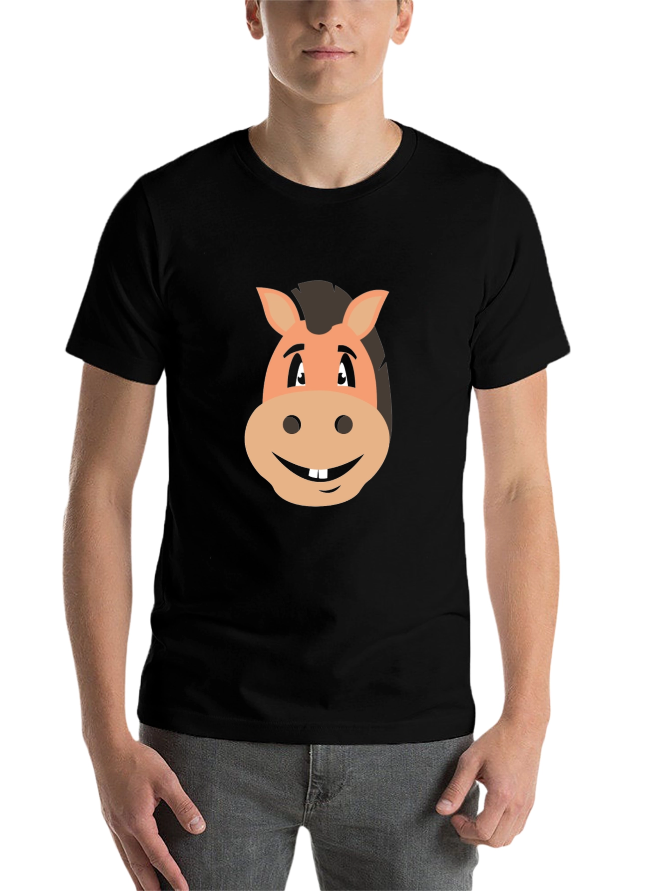 Black Funny Horse Cartoon Graphic Tee view 7