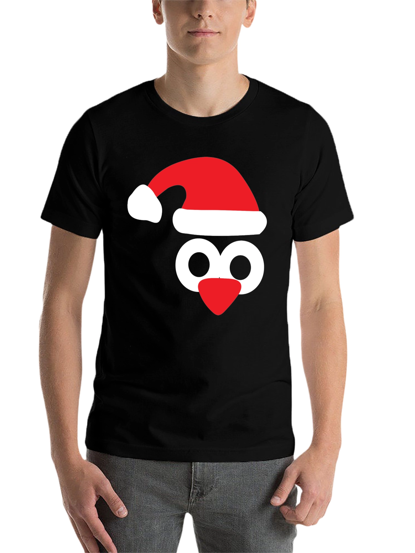 Black Festive Penguin Tee - Santa Hat Holiday Shirt view 7