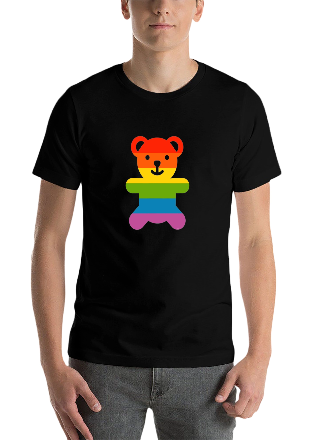 Black Rainbow Teddy Bear Graphic Tee - Pride Shirt view 7