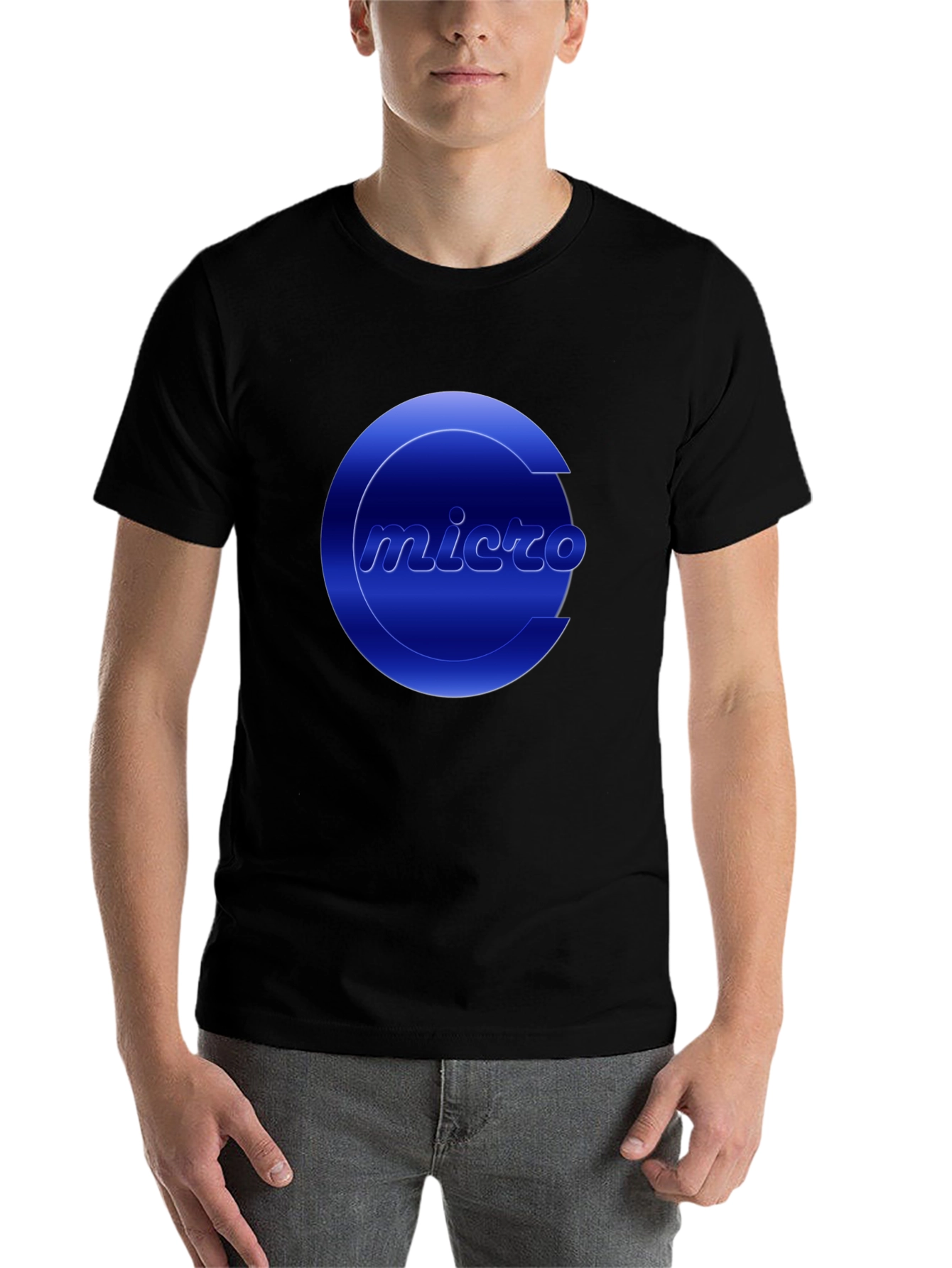 Black Micro Graphic Tee - Cool Blue Logo T-Shirt view 7