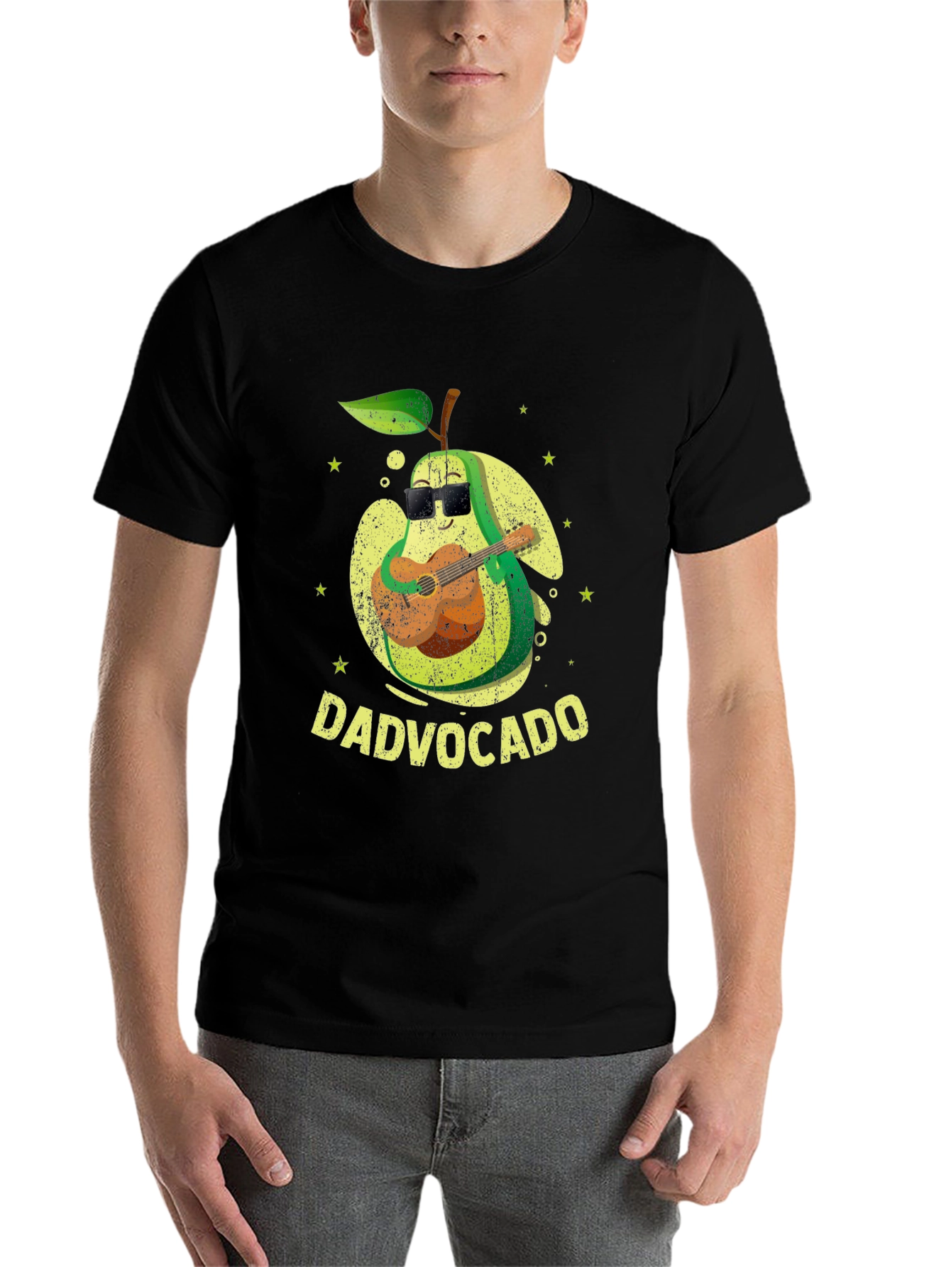 Black Dad-vocado T-Shirt: Avocado Playing Guitar - Fathers Day Tee view 7