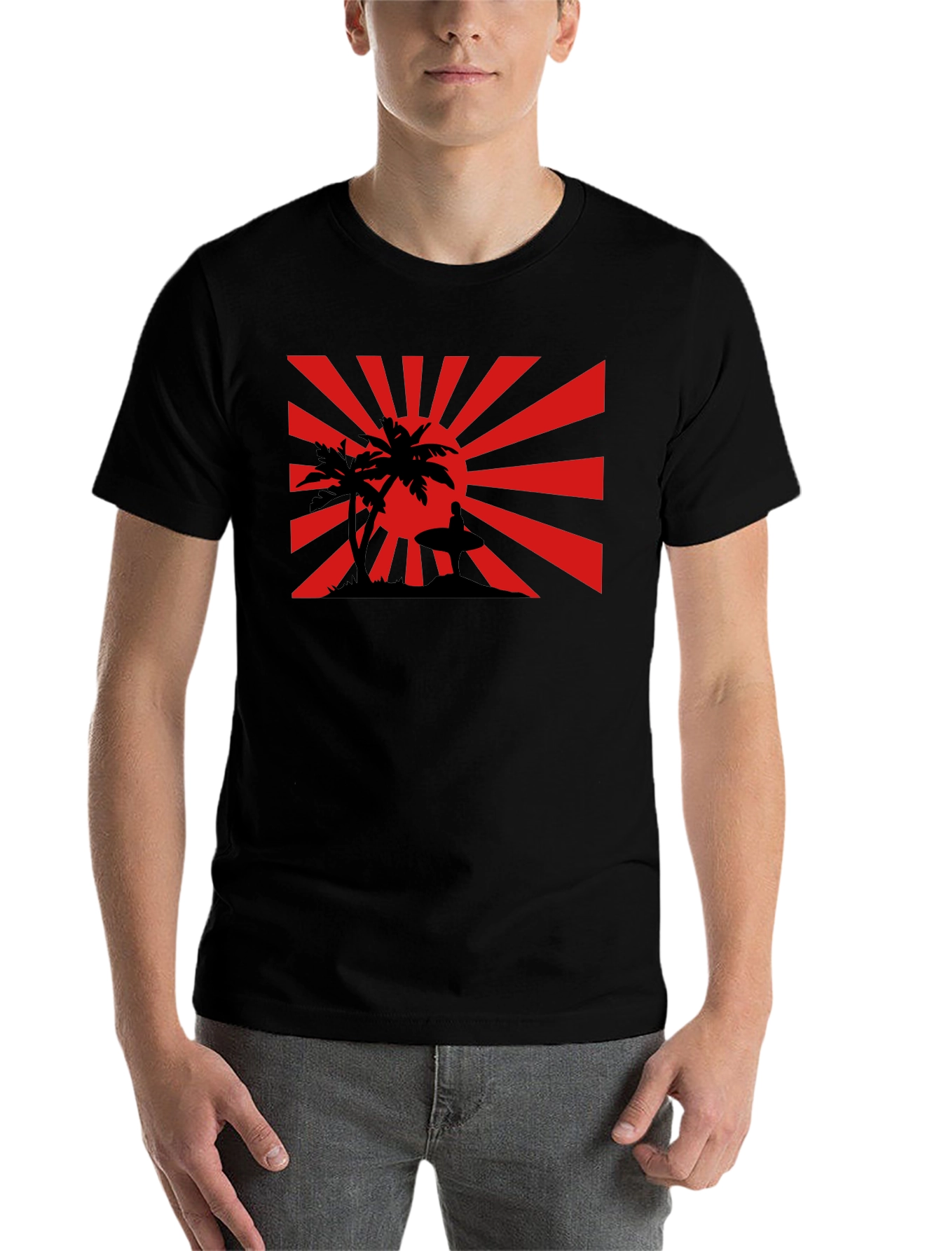 Black Sunset Surfer Graphic Tee - Black Cotton Shirt view 7