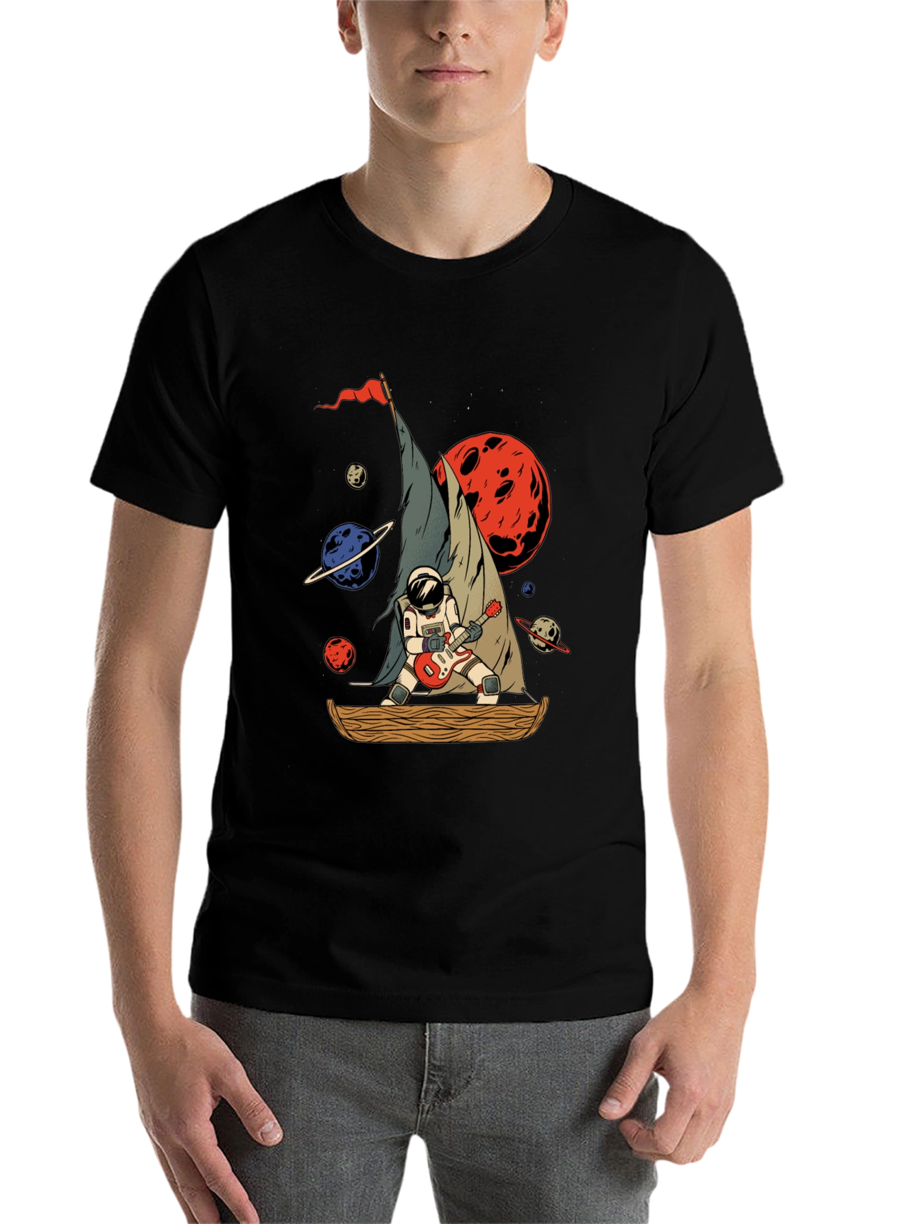 Black Astronaut Guitarist Space T-Shirt view 7