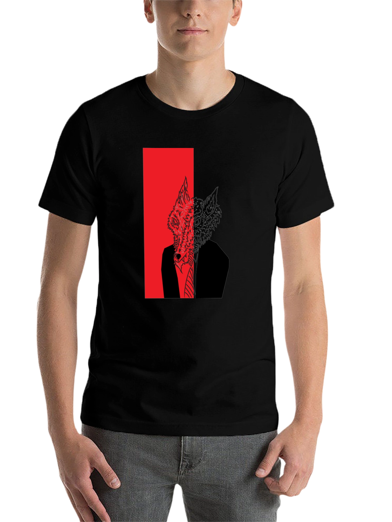 Black Wolf in Suit Graphic Tee - Men's Black T-Shirt view 7