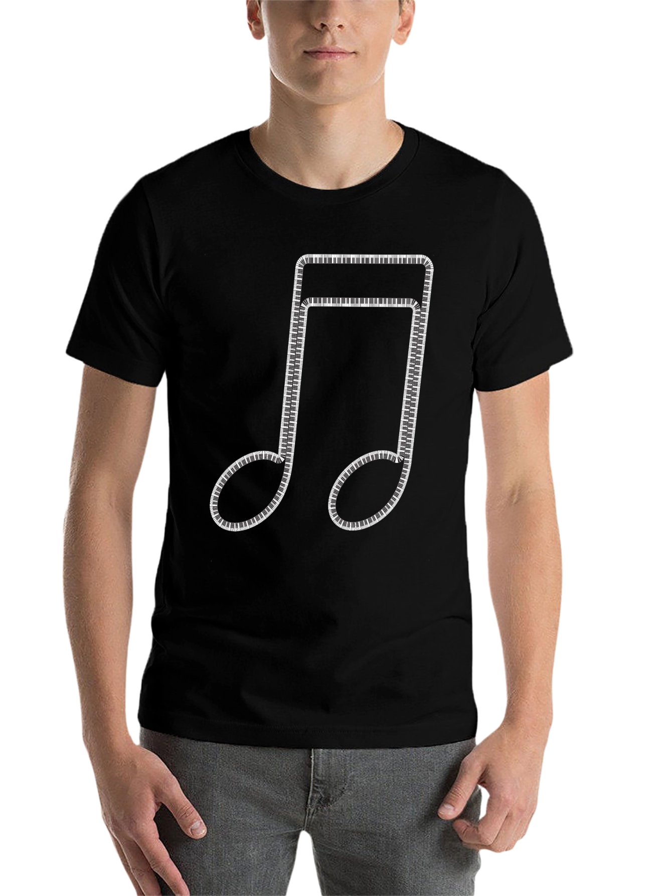 Black Musical Note Piano Keys Black T-Shirt view 7