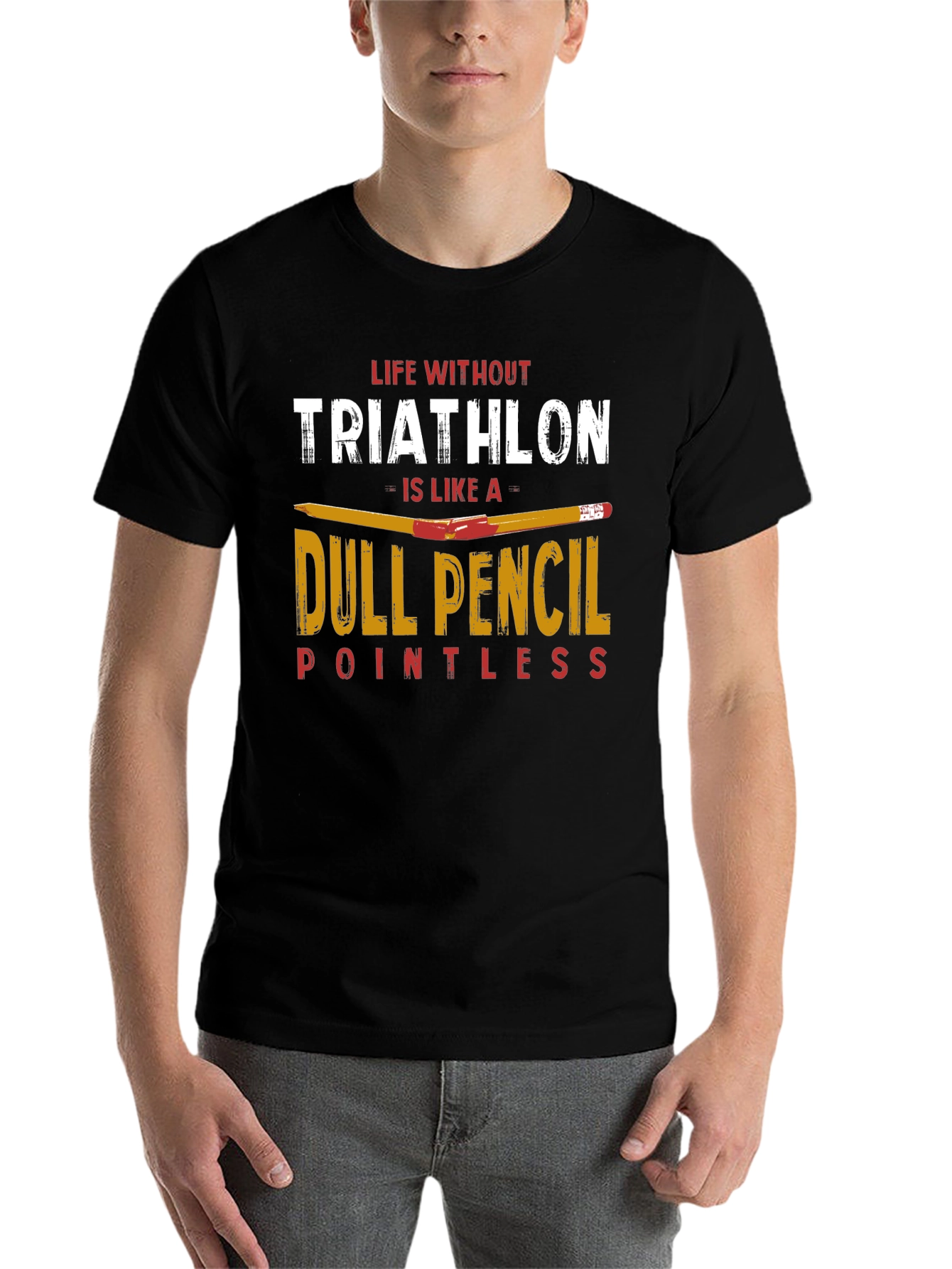 Black Triathlon Dull Pencil T-Shirt for Athletes view 7