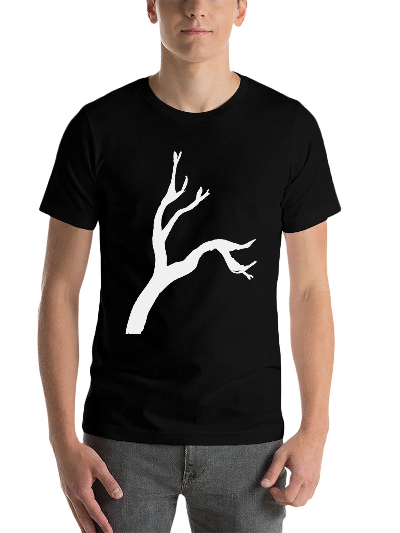 Black Minimalist Tree Branch Graphic Tee - Black Cotton view 7