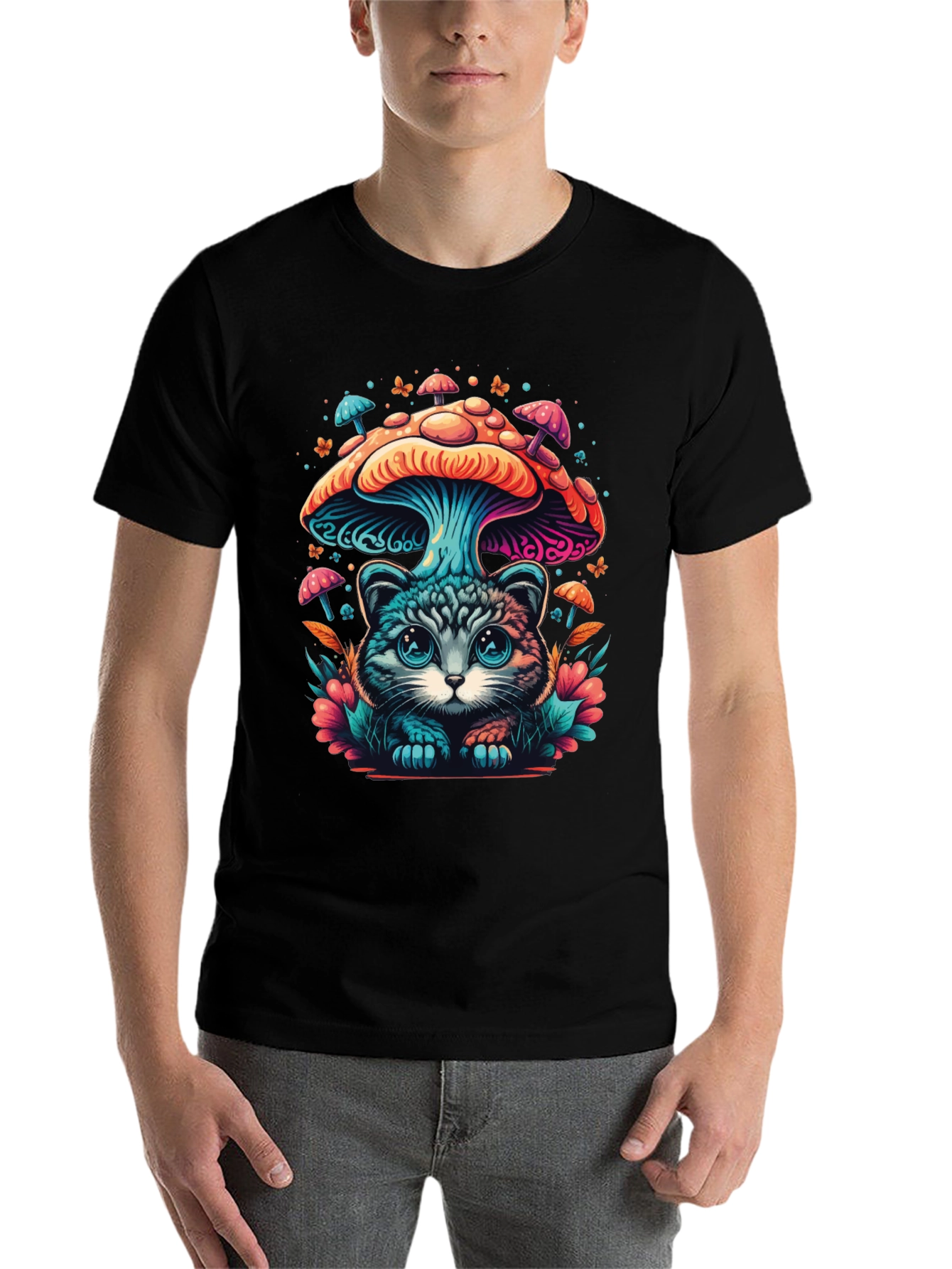 Black Mushroom Cat T-Shirt - Unique Graphic Tee view 7