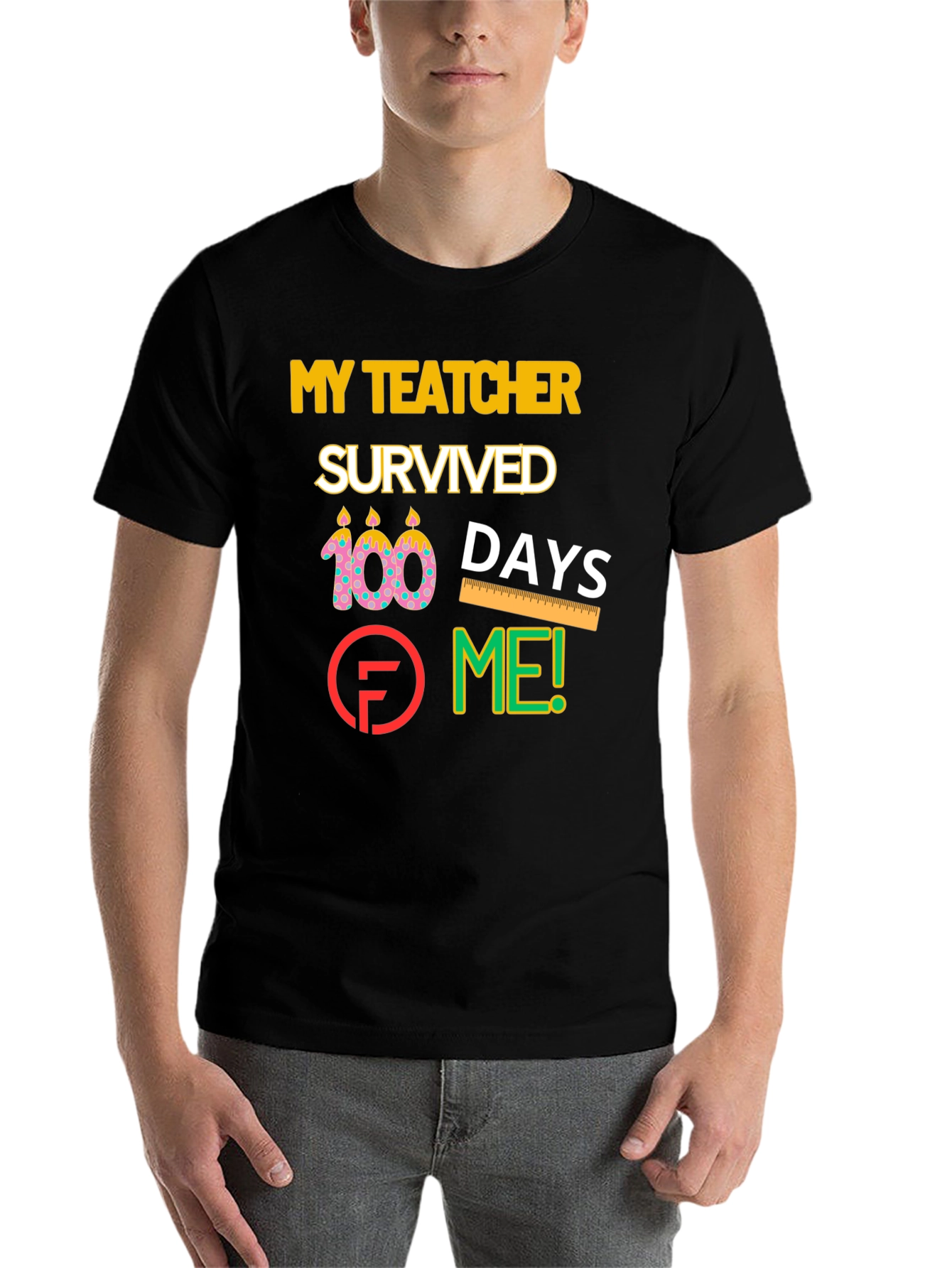 Black My Teacher Survived 100 Days Graphic T-Shirt view 7