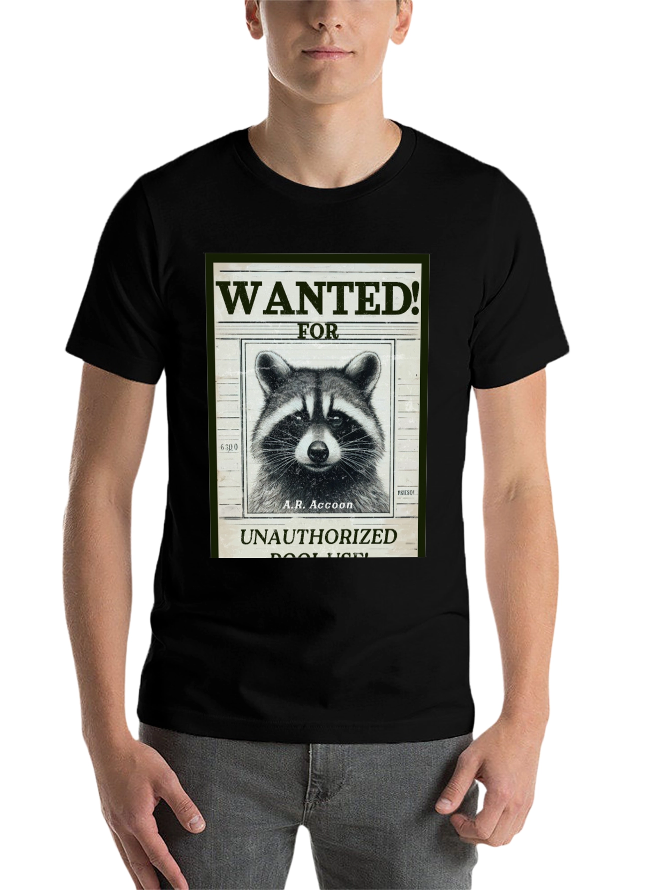 Black Raccoon Wanted T-Shirt - A.R. Accoon - Funny Graphic Tee view 7