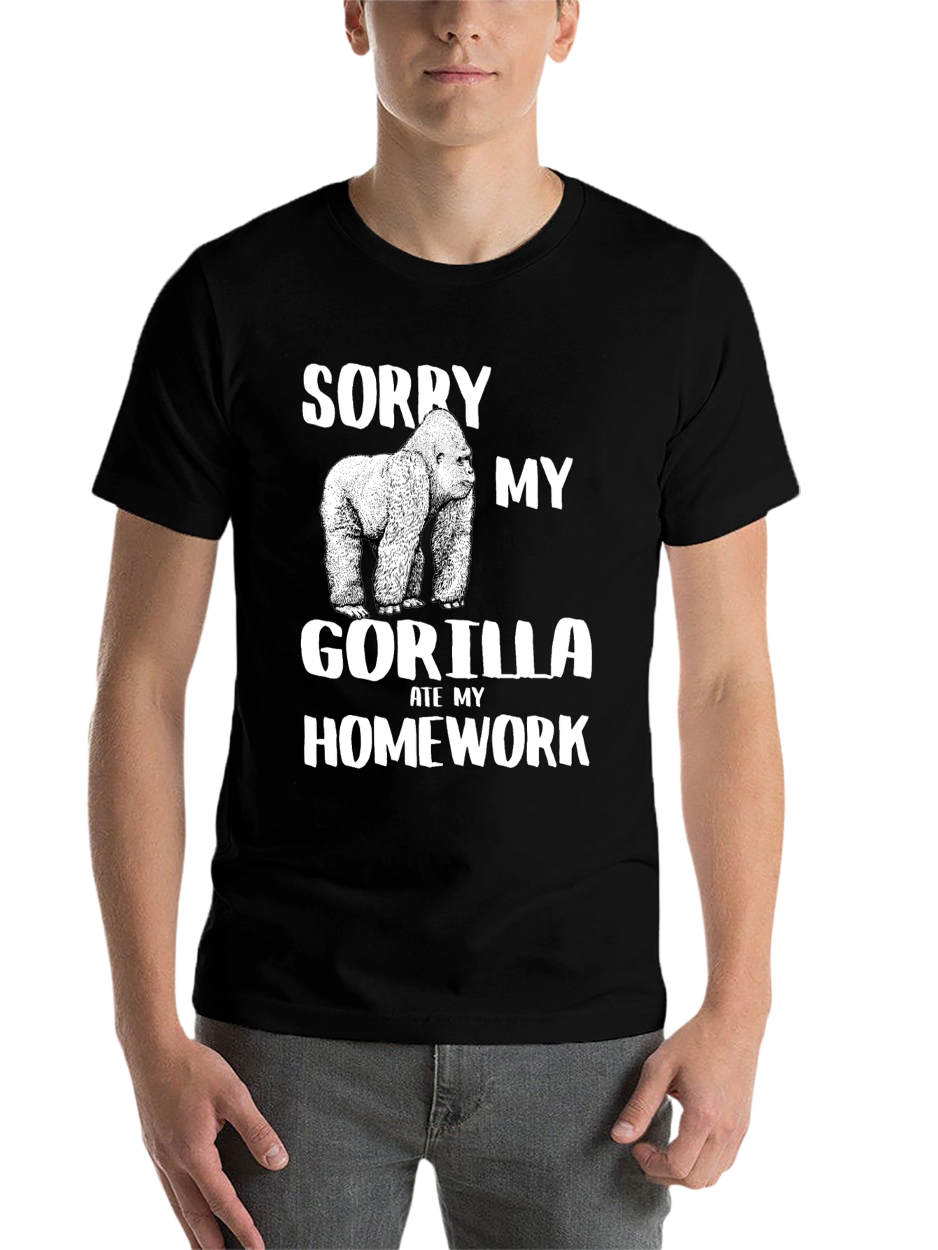 Black Sorry My Gorilla Ate My Homework T-Shirt view 7