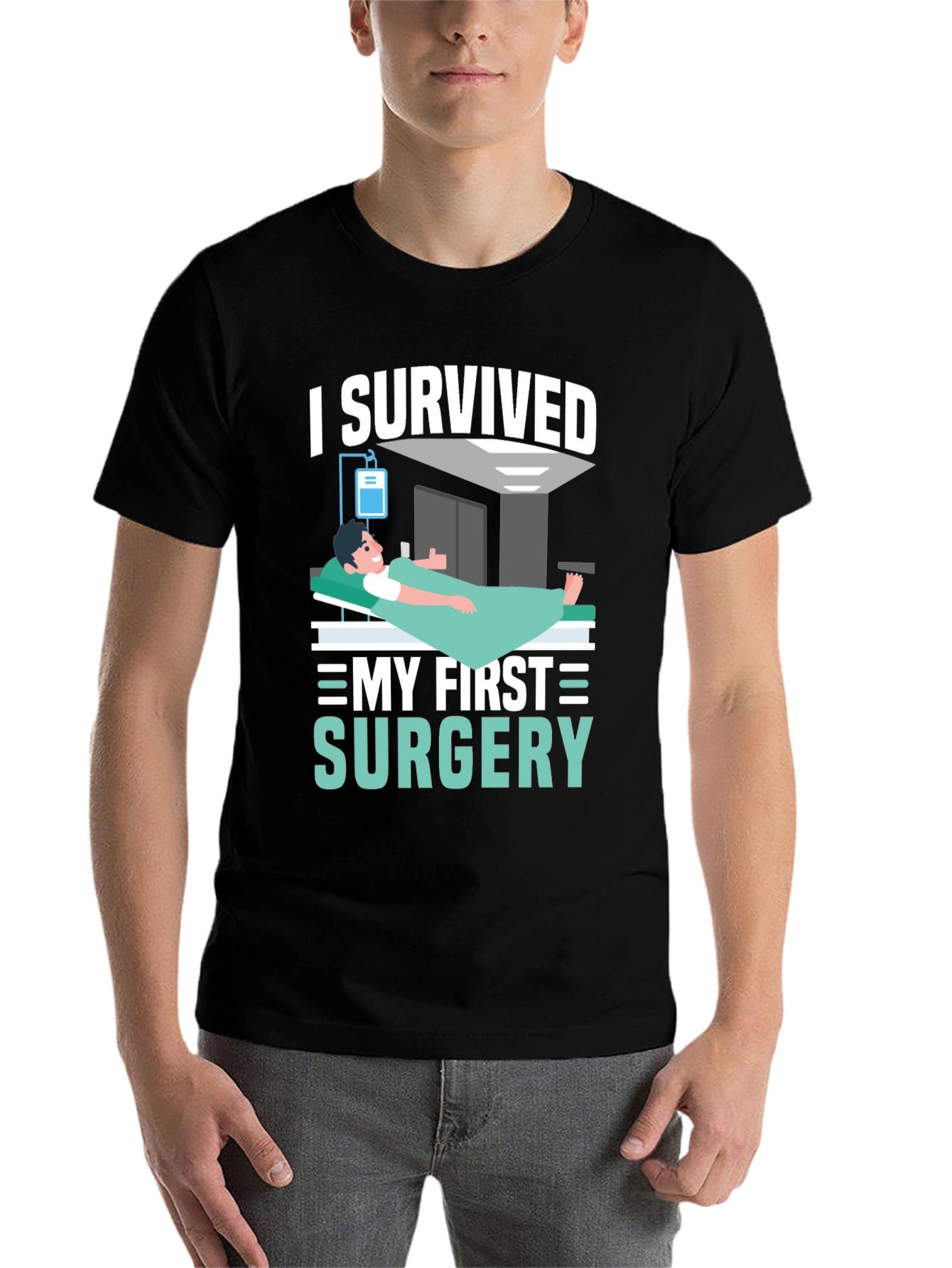 Black I Survived My First Surgery Graphic T-Shirt view 7