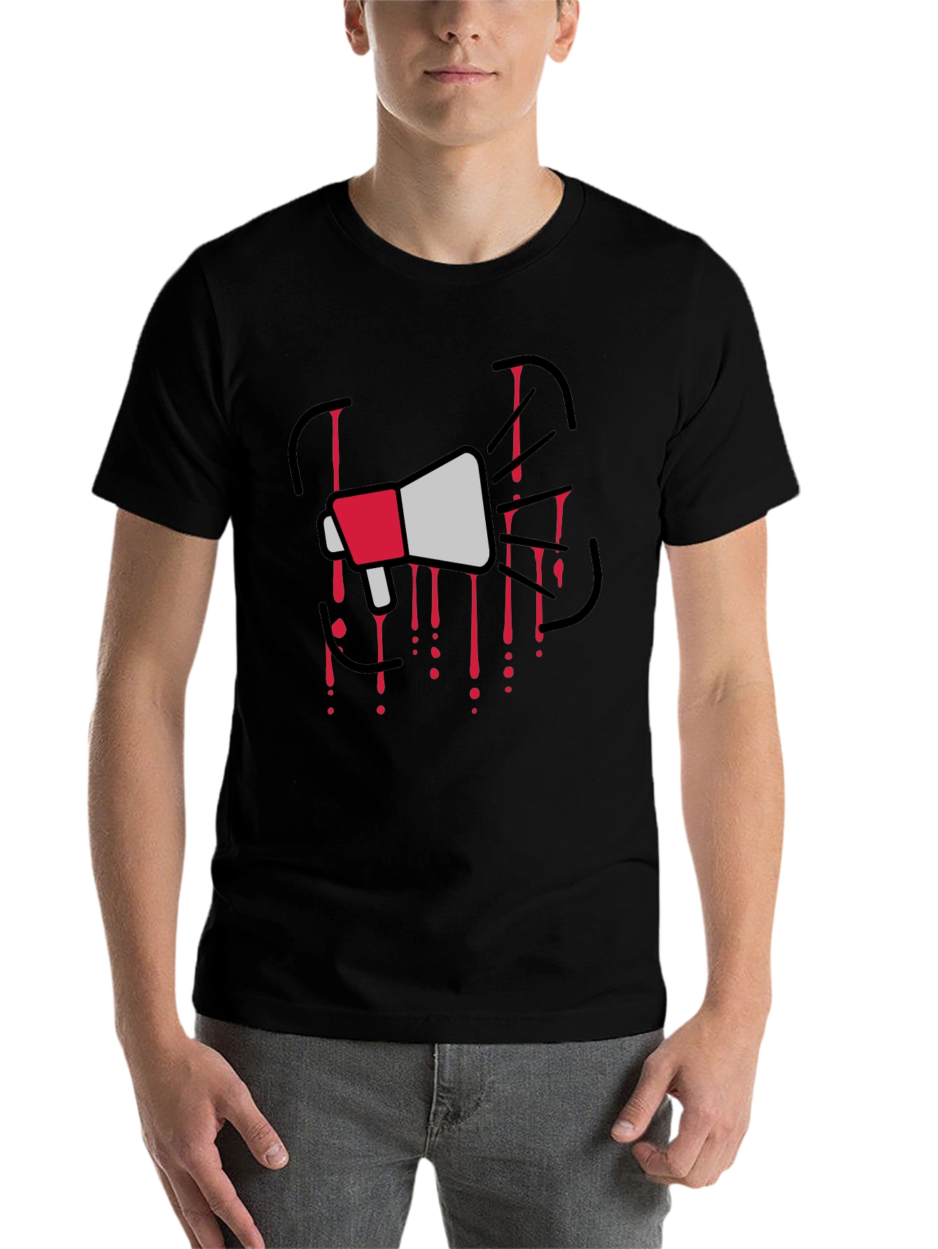 Black Megaphone Graphic Print Black T-Shirt view 7