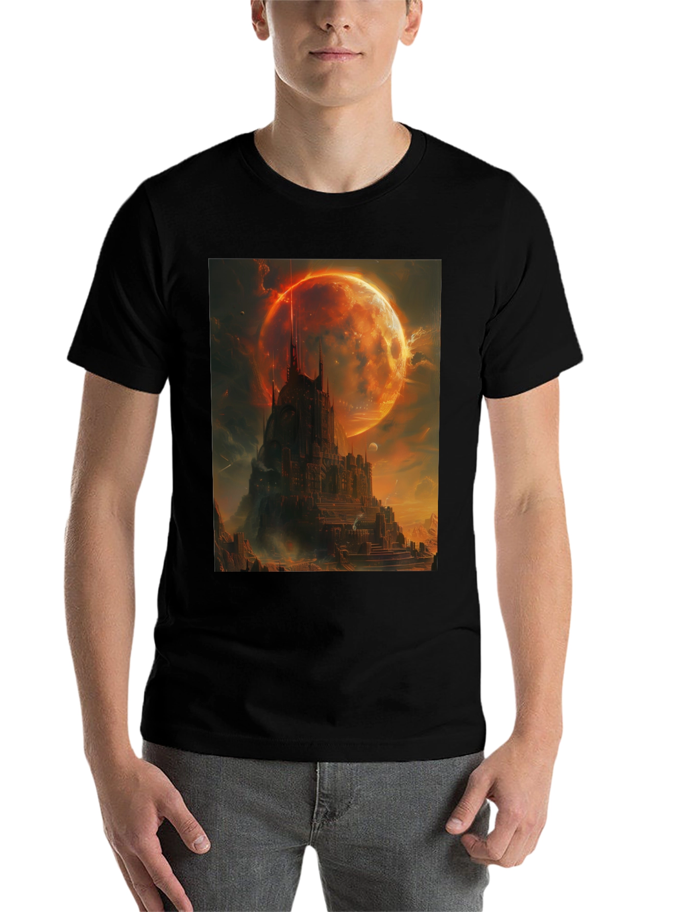 Black Fantasy Castle Graphic T-Shirt - Men's Black Tee view 7
