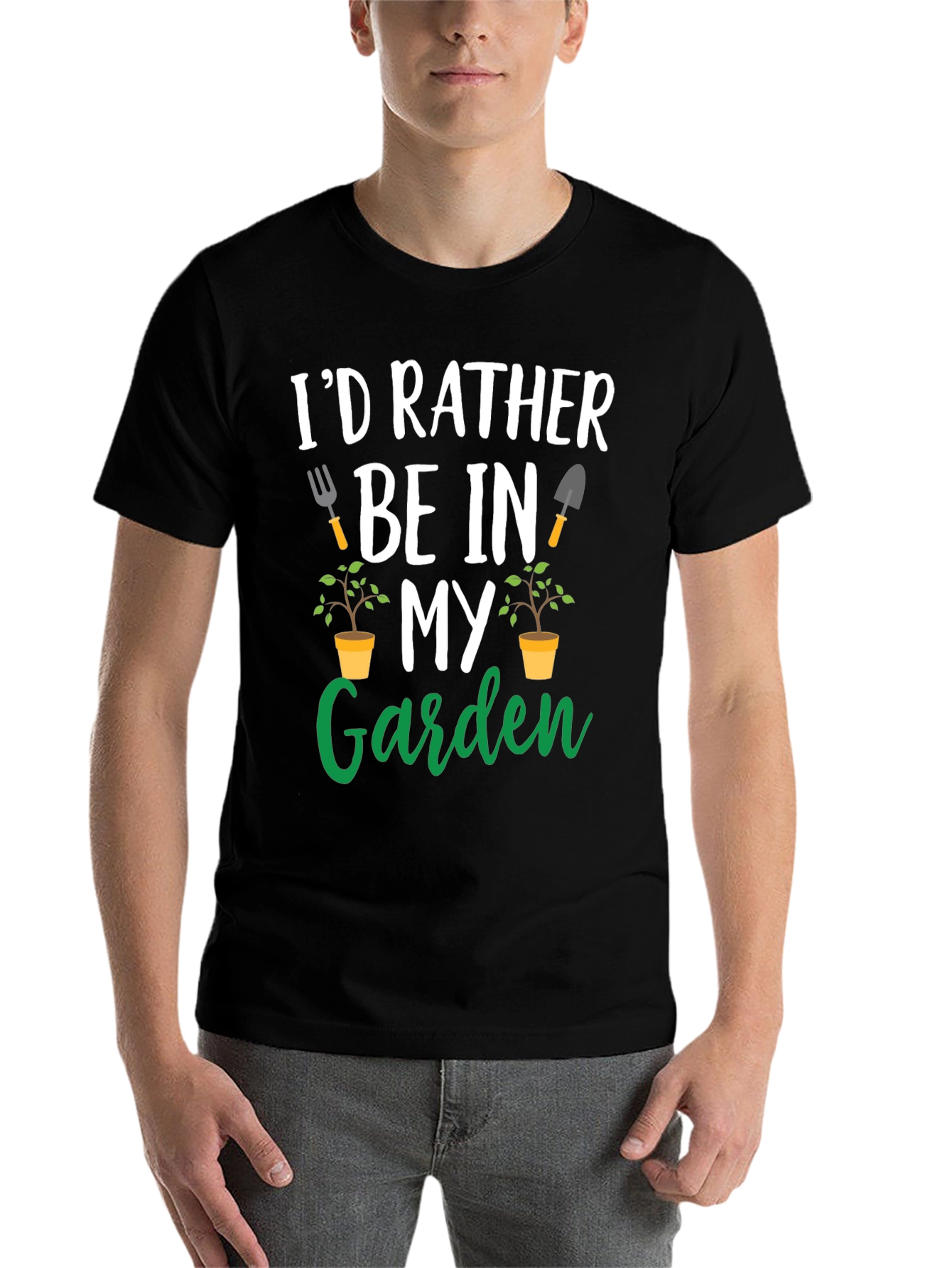 Black Gardening T-Shirt: I'd Rather Be In My Garden view 7