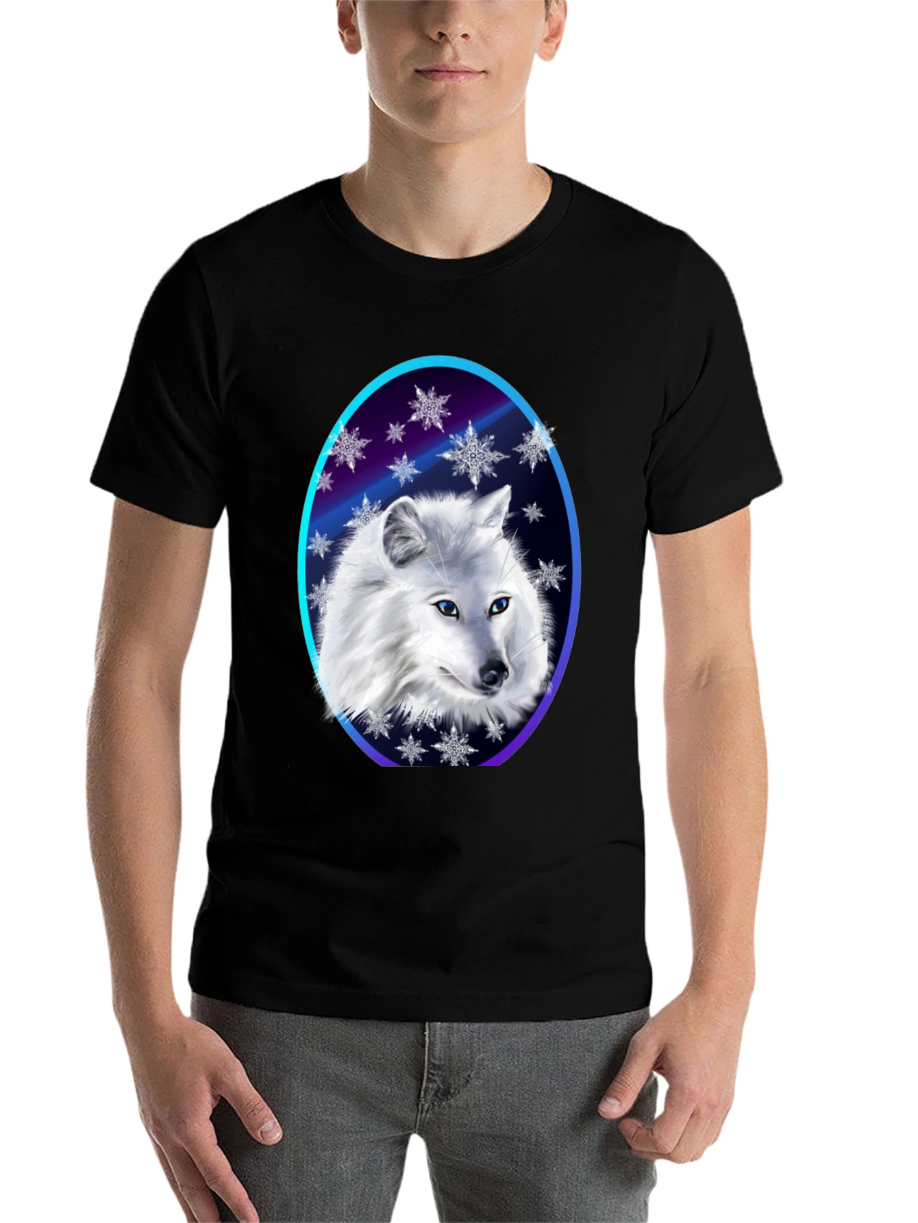 Black Arctic Fox Snowflake T-Shirt - Winter Apparel view 7