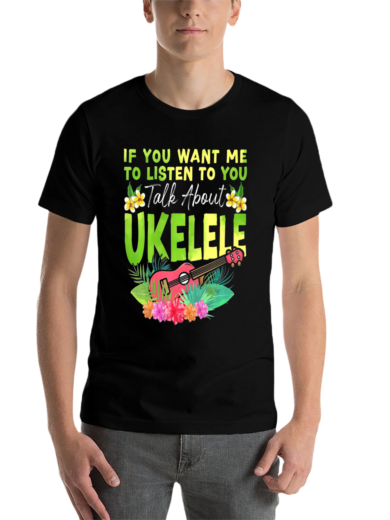 Black Ukulele Lover T-Shirt - Talk About Ukulele Tee view 7