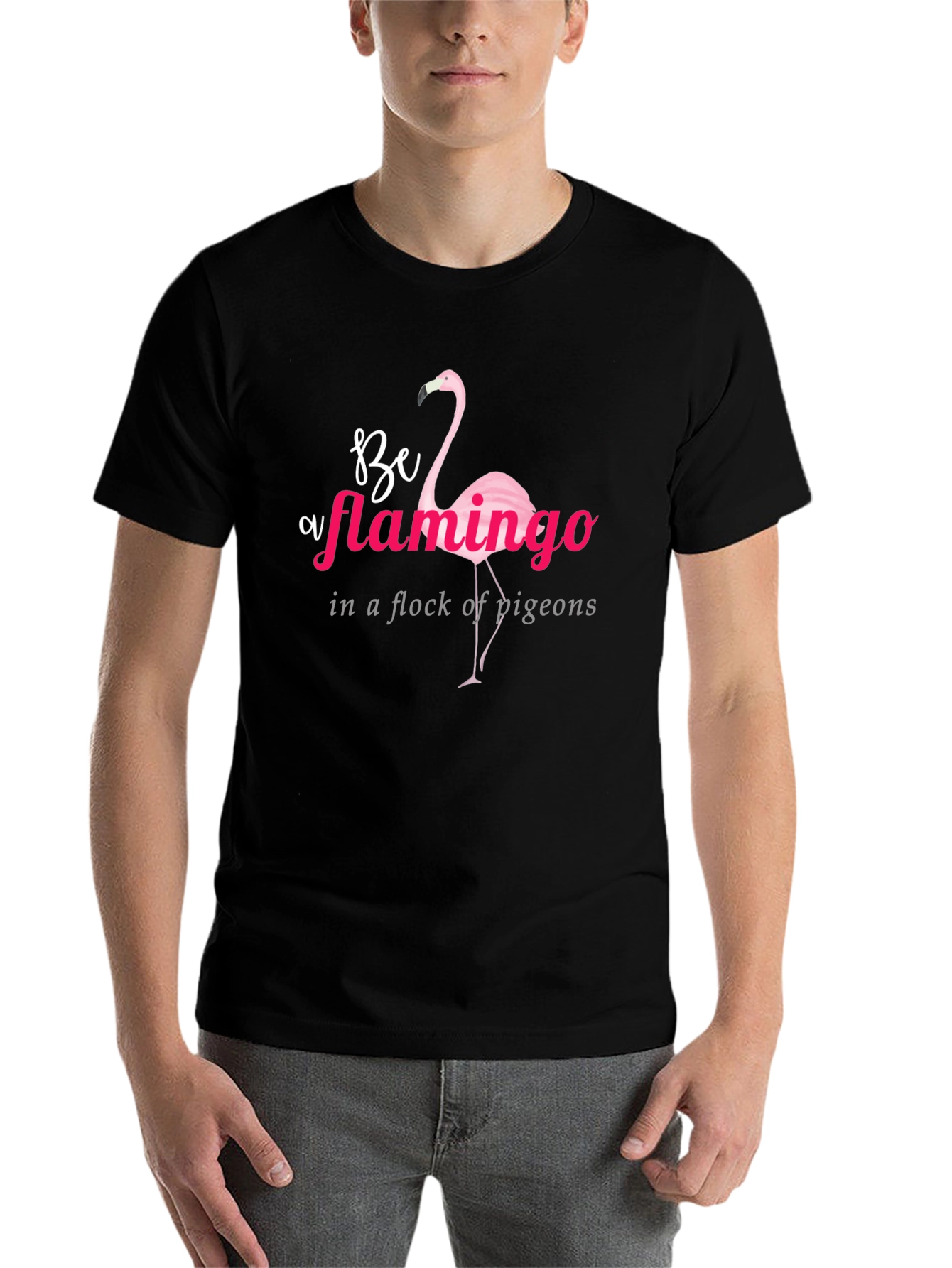 Black Be a Flamingo Graphic Tee - Black Cotton T-Shirt view 7
