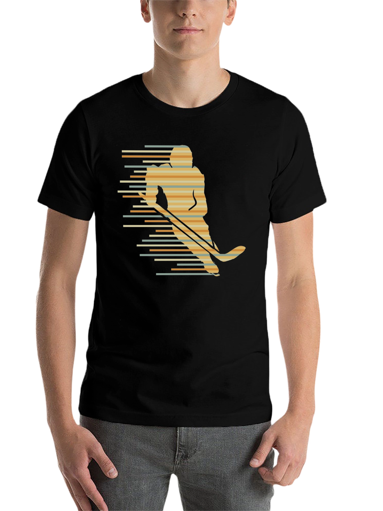 Black Retro Hockey Player Graphic Tee - Black view 7