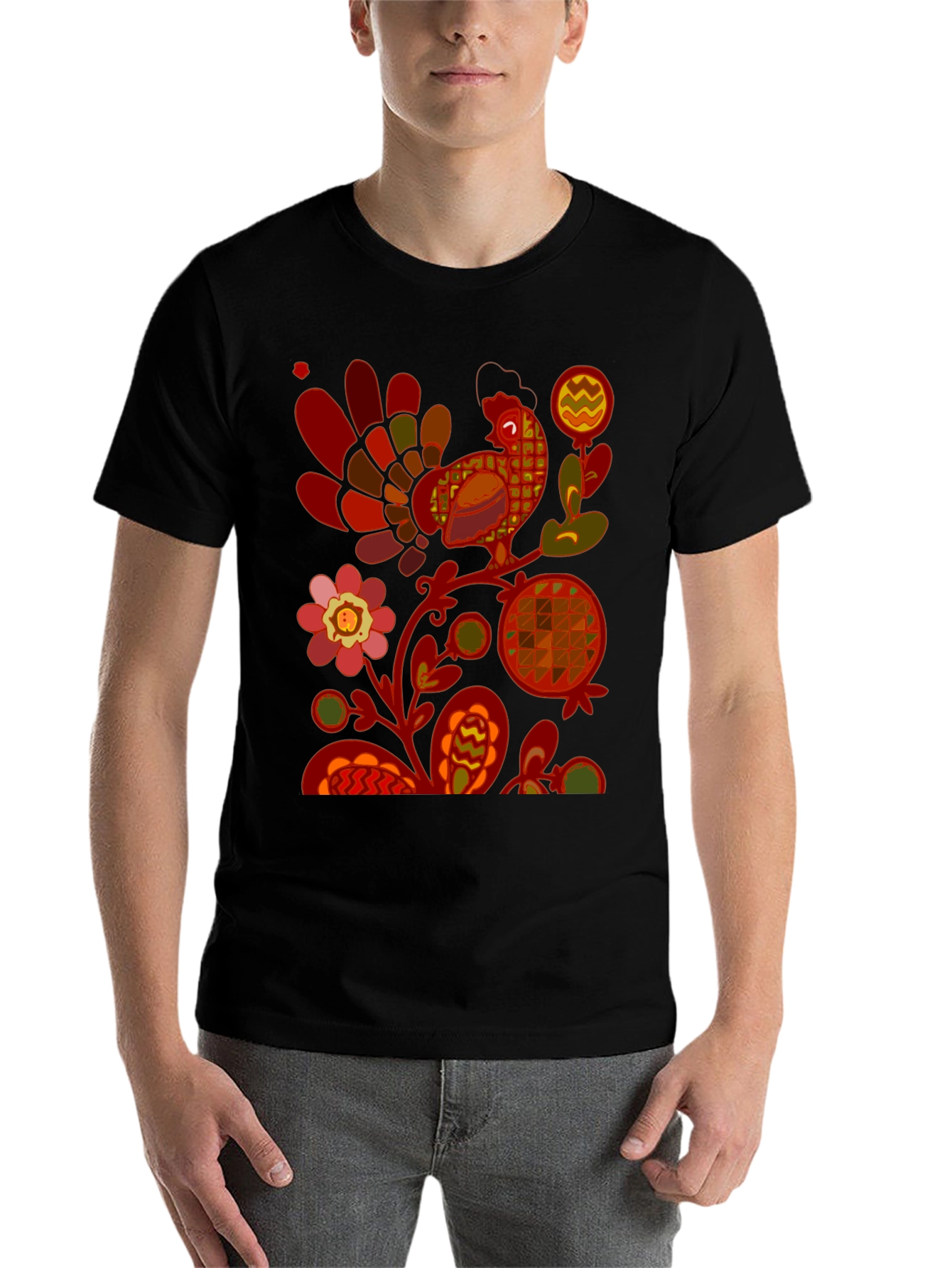 Retro Rooster Graphic Tee - Black Cotton Blend - 7