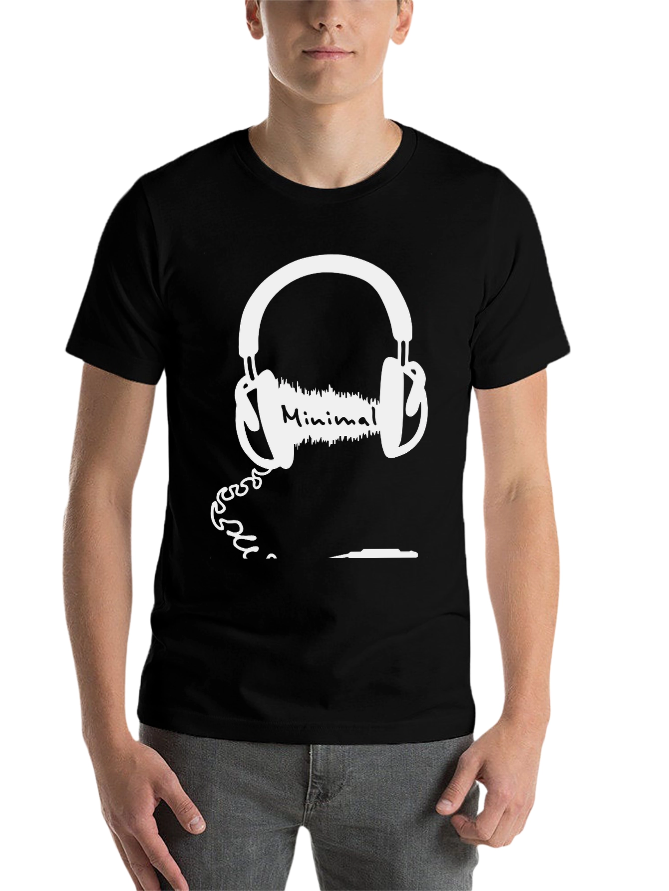 Black Minimal Headphones Black T-Shirt view 7