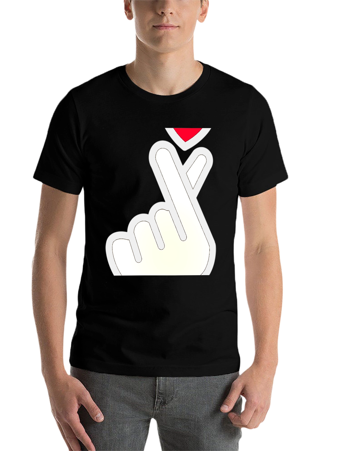Black Finger Heart T-Shirt - Black Tee view 7