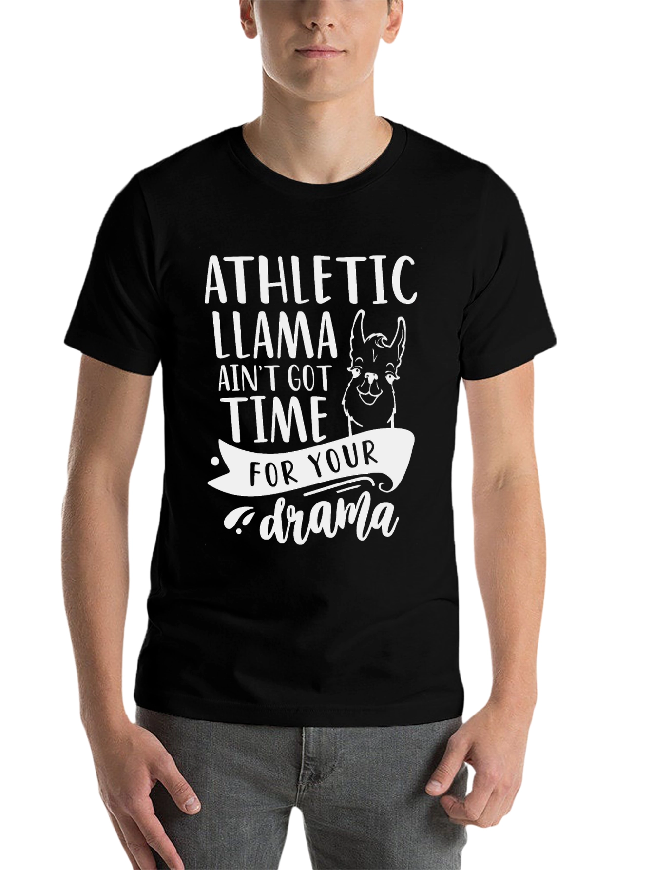 Black Athletic Llama T-Shirt - No Time For Drama! view 7