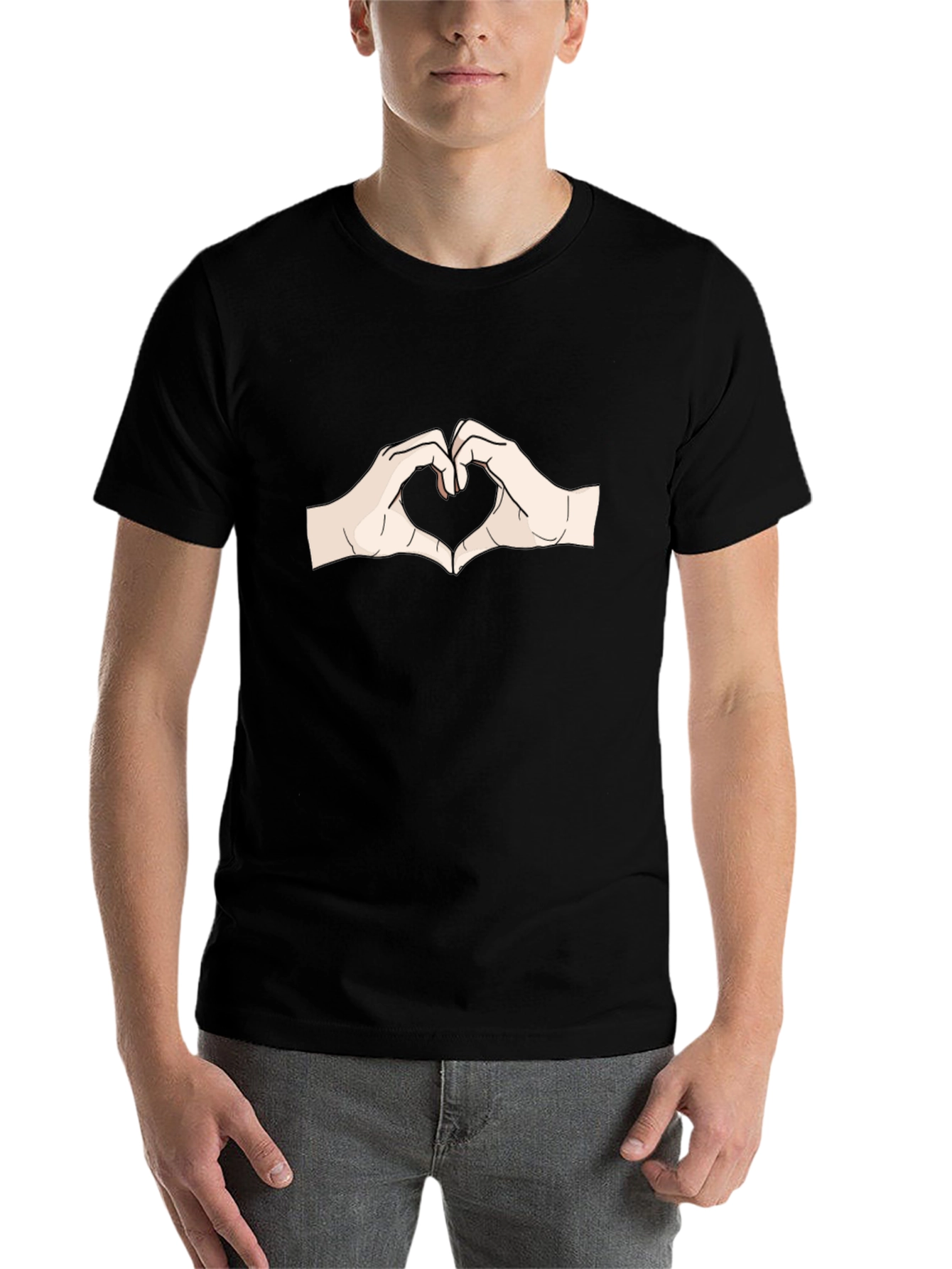 Black Heart Hands Graphic Tee - Soft Cotton Casual T-Shirt view 7